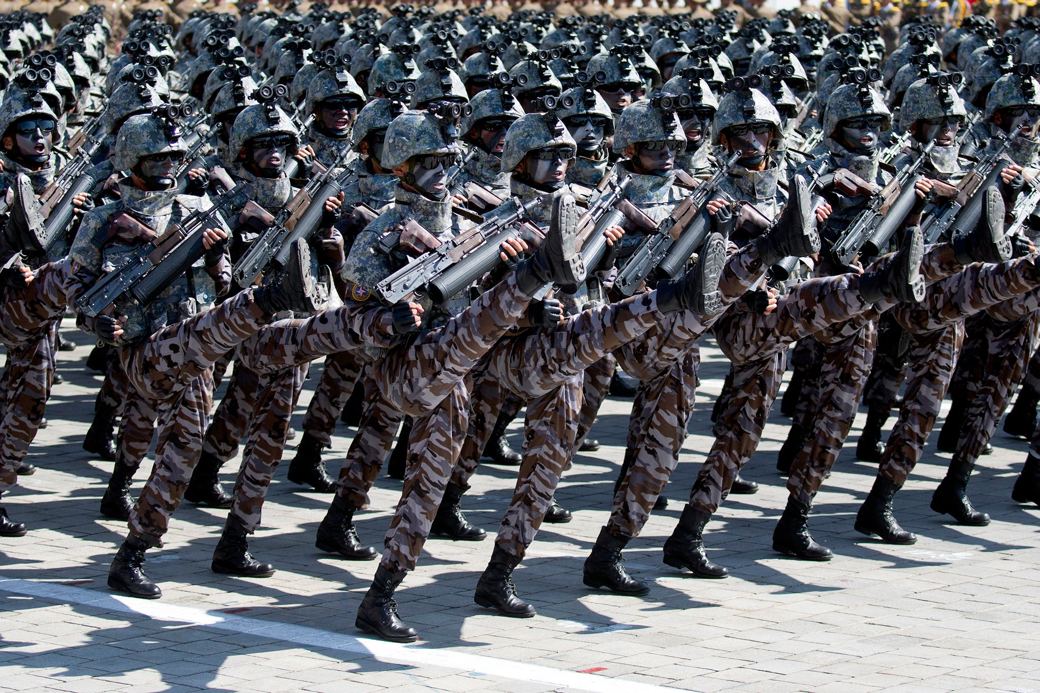  Soldiers march successful  a parade for the 70th day  of North Korea’s founding time  successful  Pyongyang