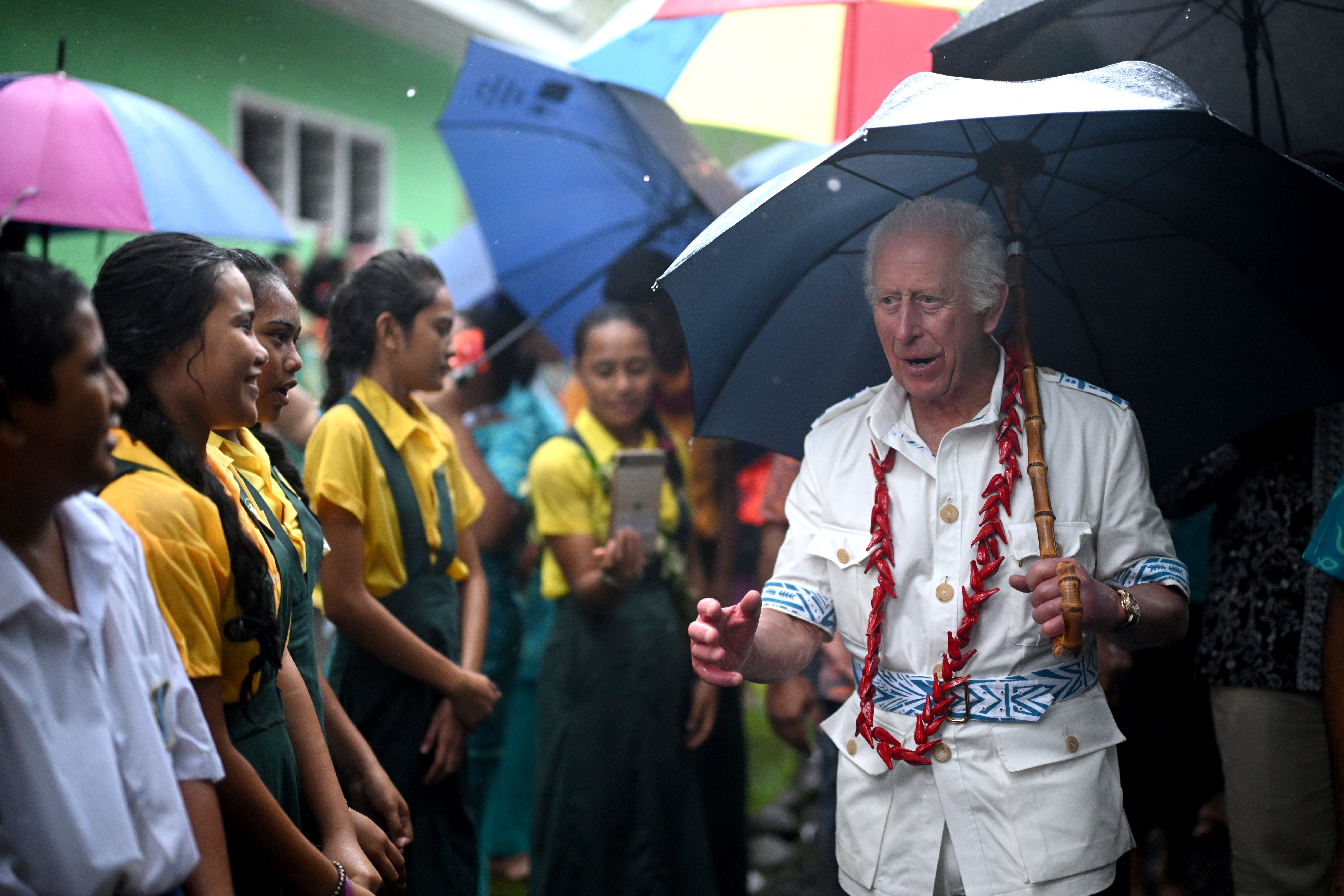 The King met villagers during his visit