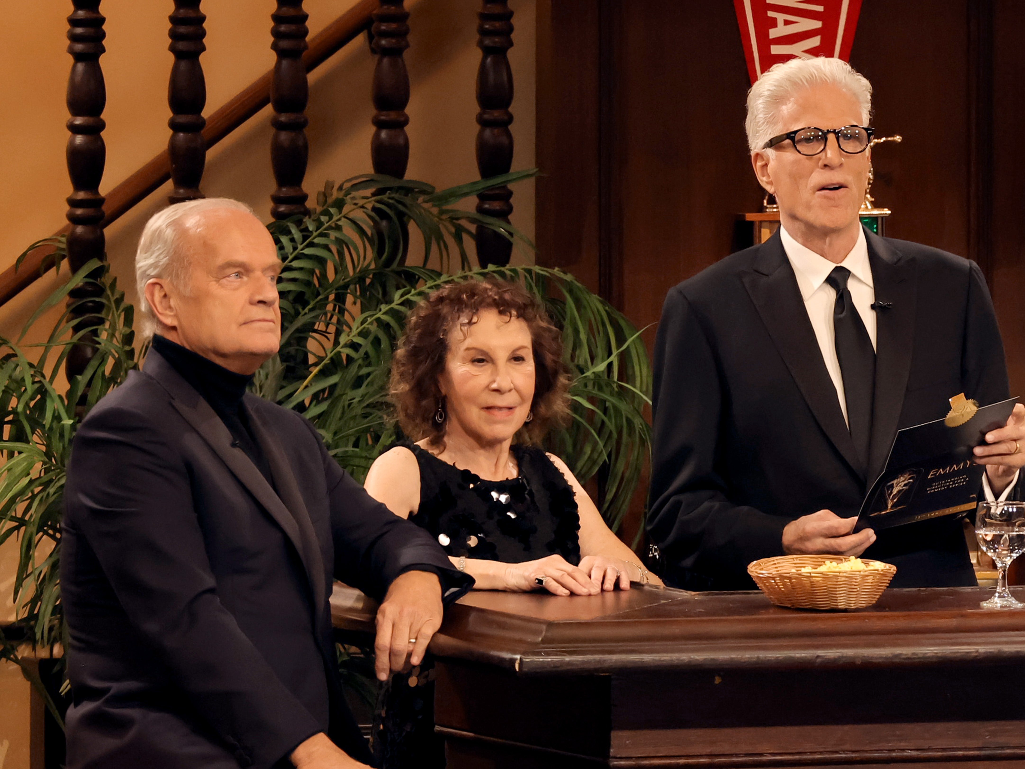 Kelsey Grammer and Ted Danson, alongside Rhea Perlman, at a ‘Cheers’ reunion at the 2024 Emmys