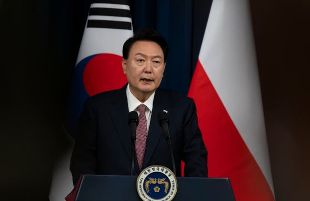 <p>File: South Korean president Yoon Suk-yeol, speaks during a joint press conference at the Presidential Office in Seoul, South Korea, Thursday, 24 October 2024</p>