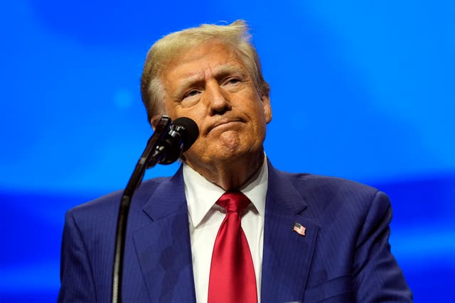 <p>Trump speaking at a Turning Point Action campaign rally in Duluth, Georgia, on Wednesday where he called Biden’s comments ‘illegal’ </p>