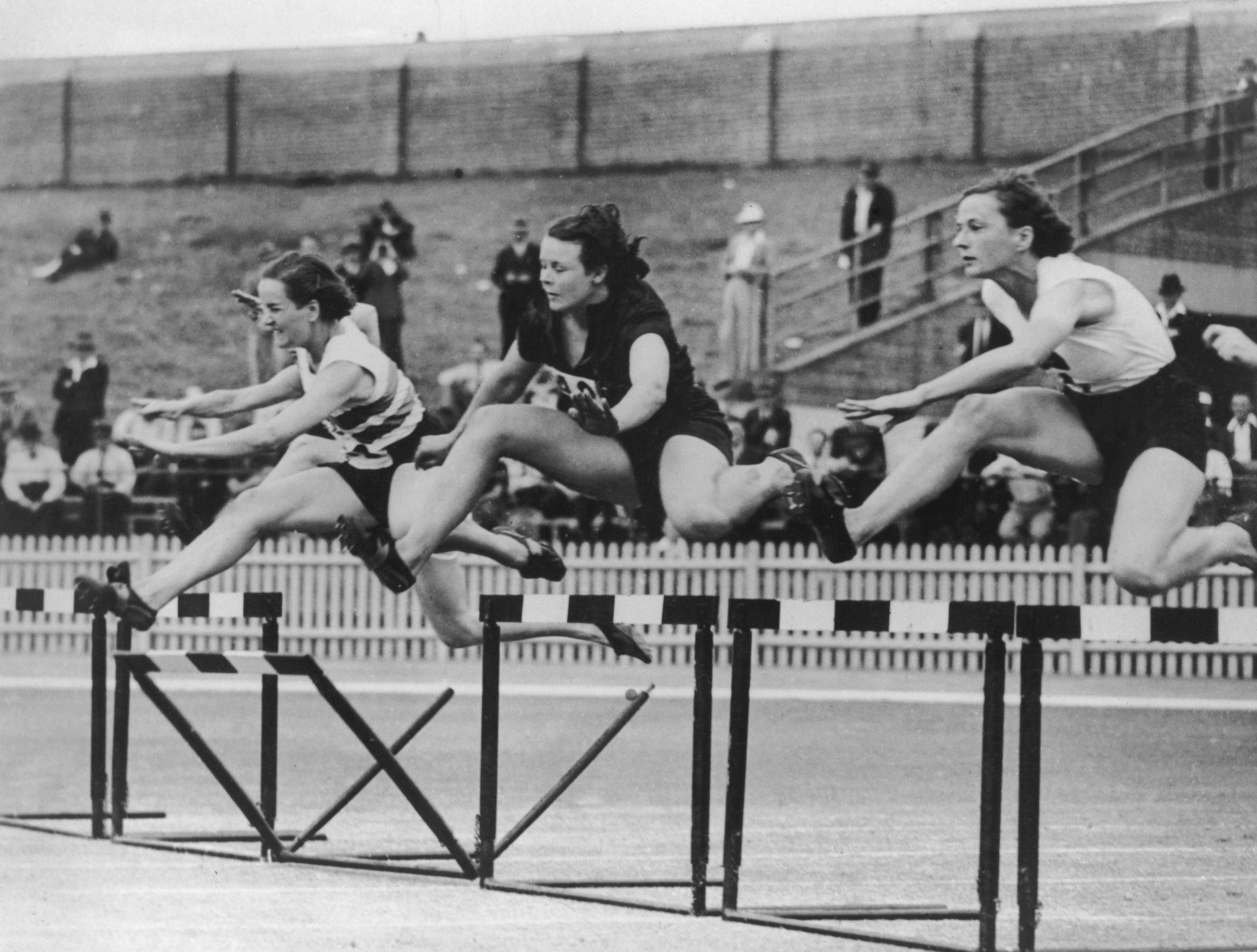 The first heat of the 80m hurdles in the 1938 British Empire Games, hosted in Sydney