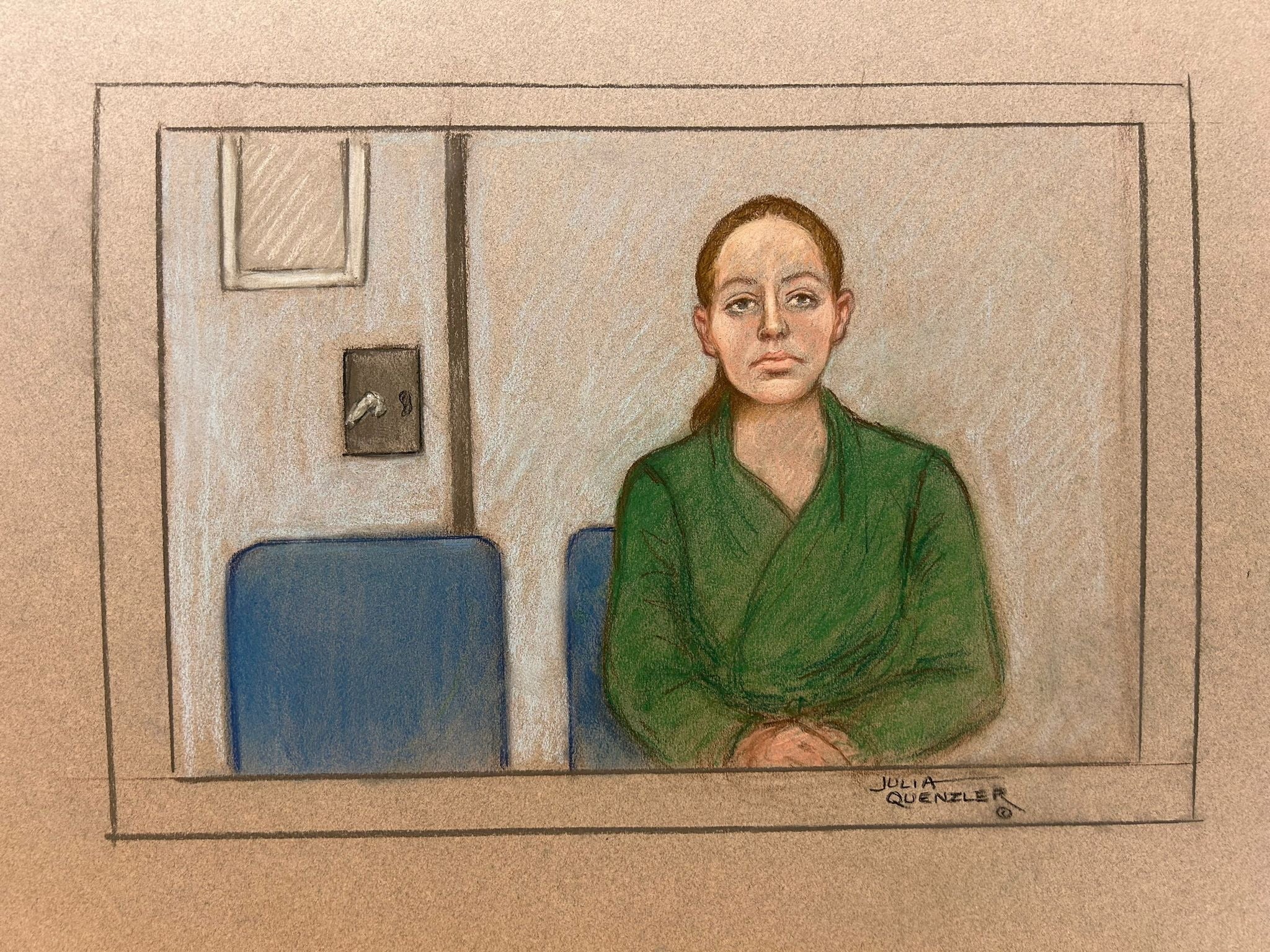 A court sketch of Letby by Julia Quenzler, drawn on 24 October