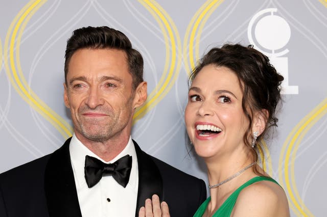 <p>Hugh Jackman and Sutton Foster at the 2022 Tony Awards</p>