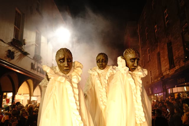 <p>Macnas arts company performers in Galway, during the Samhain parade in October 2017</p>