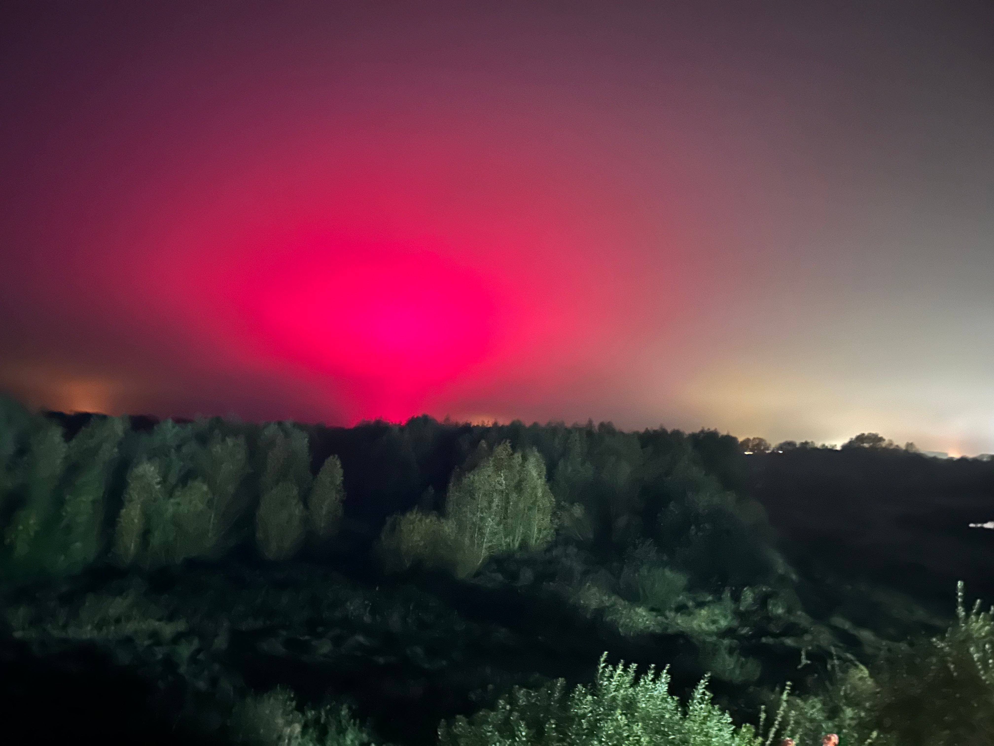 The magenta-coloured glow could be seen over Bramford, Suffolk