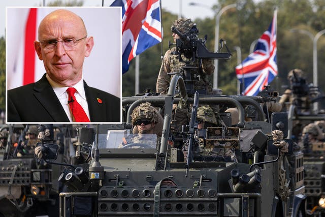 <p>Defence secretary John Healey told a podcast that Britain’s military capability has been so eroded, it would be unable to deter an enemy invasion </p>