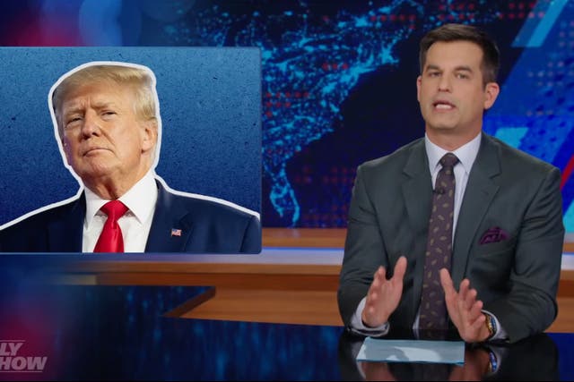 <p>‘Daily Show’ host Michael Kosta during an October 23, 2024, segment on Donald Trump’s reported praise of Hitler and his generals.</p>