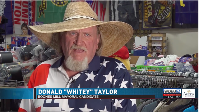 <p>Donald ‘Whitey’ Taylor, a candidate for mayor in Boones Mill, Virginia, was arrested this week on counts of assault and indecent exposure</p>