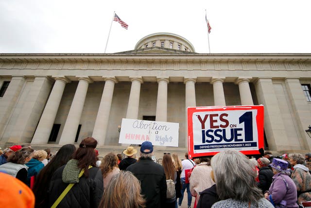 <p>Pro-choice protesters in Ohio in 2023. Abortion has become one of the big issues of the election </p>