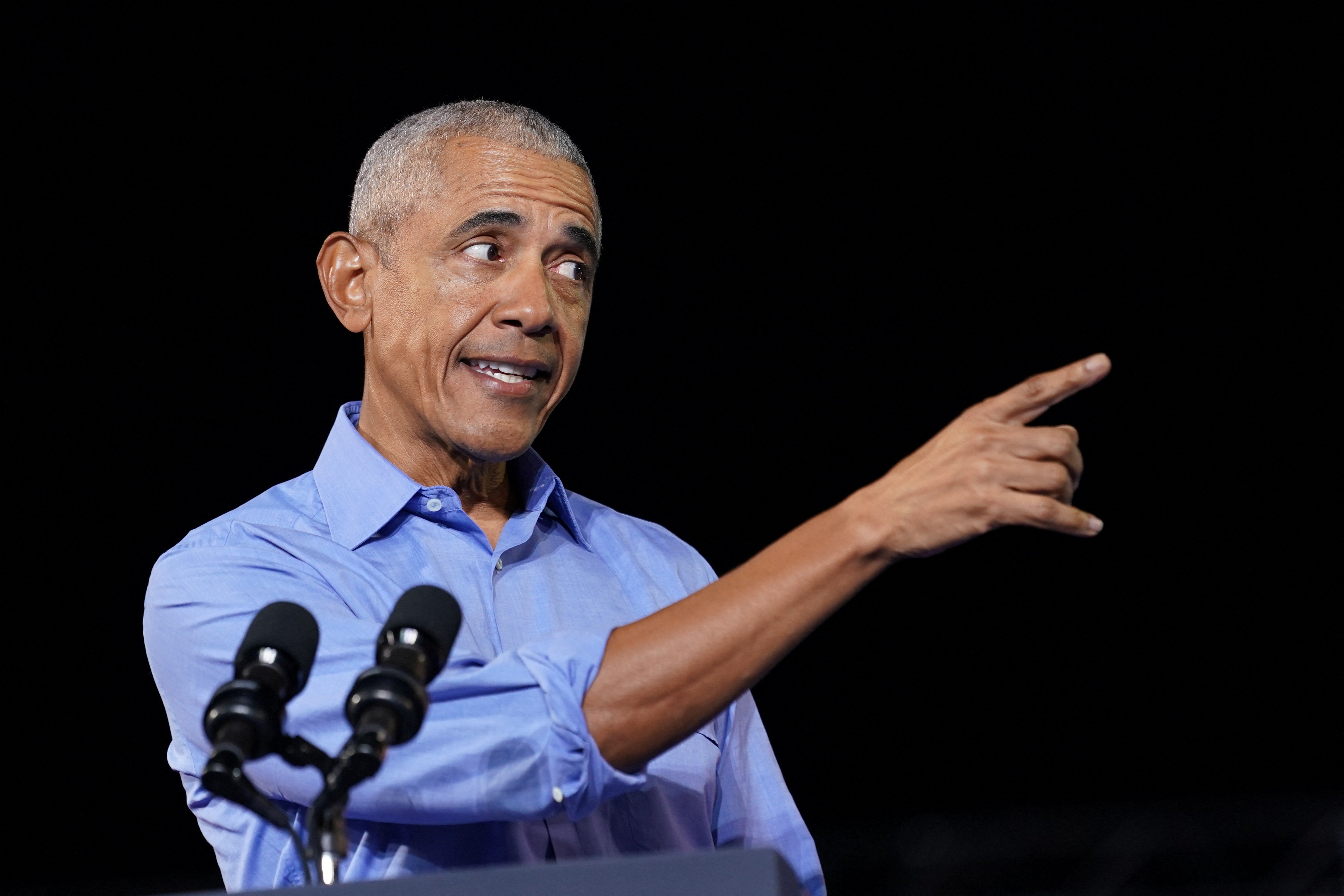 Former U.S. President Barack Obama speaks during a rally for Democratic presidential nominee U.S. Vice President Kamala Harris in Georgia, U.S., October 24, 2024