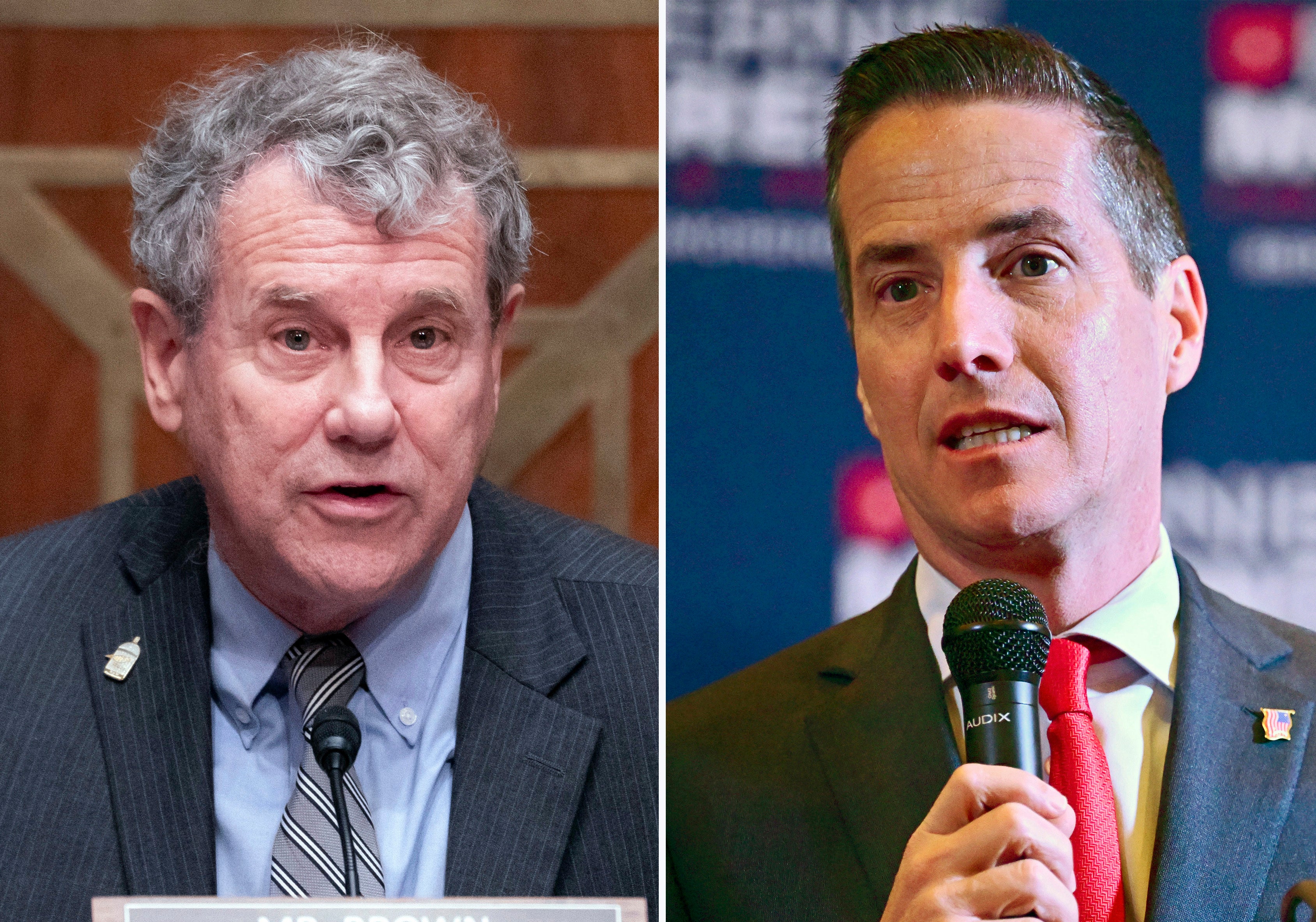 Senator Sherrod Brown, left, is battling for re-election against Republican businessman Bernie Moreno.