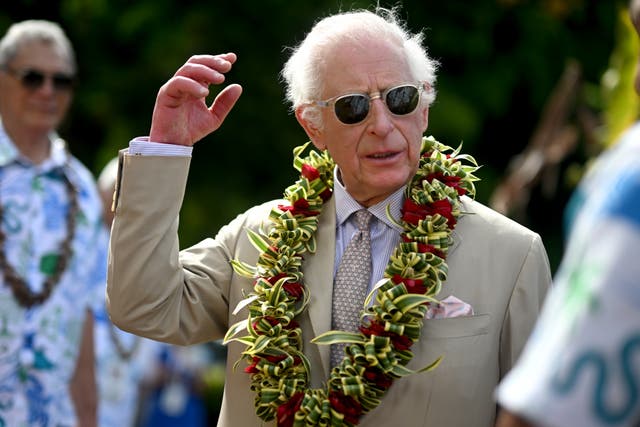 <p>King Charles III, during a visit to officially open The King’s Garden, at the Robert Louis Stevenson Museum in Apia,</p>