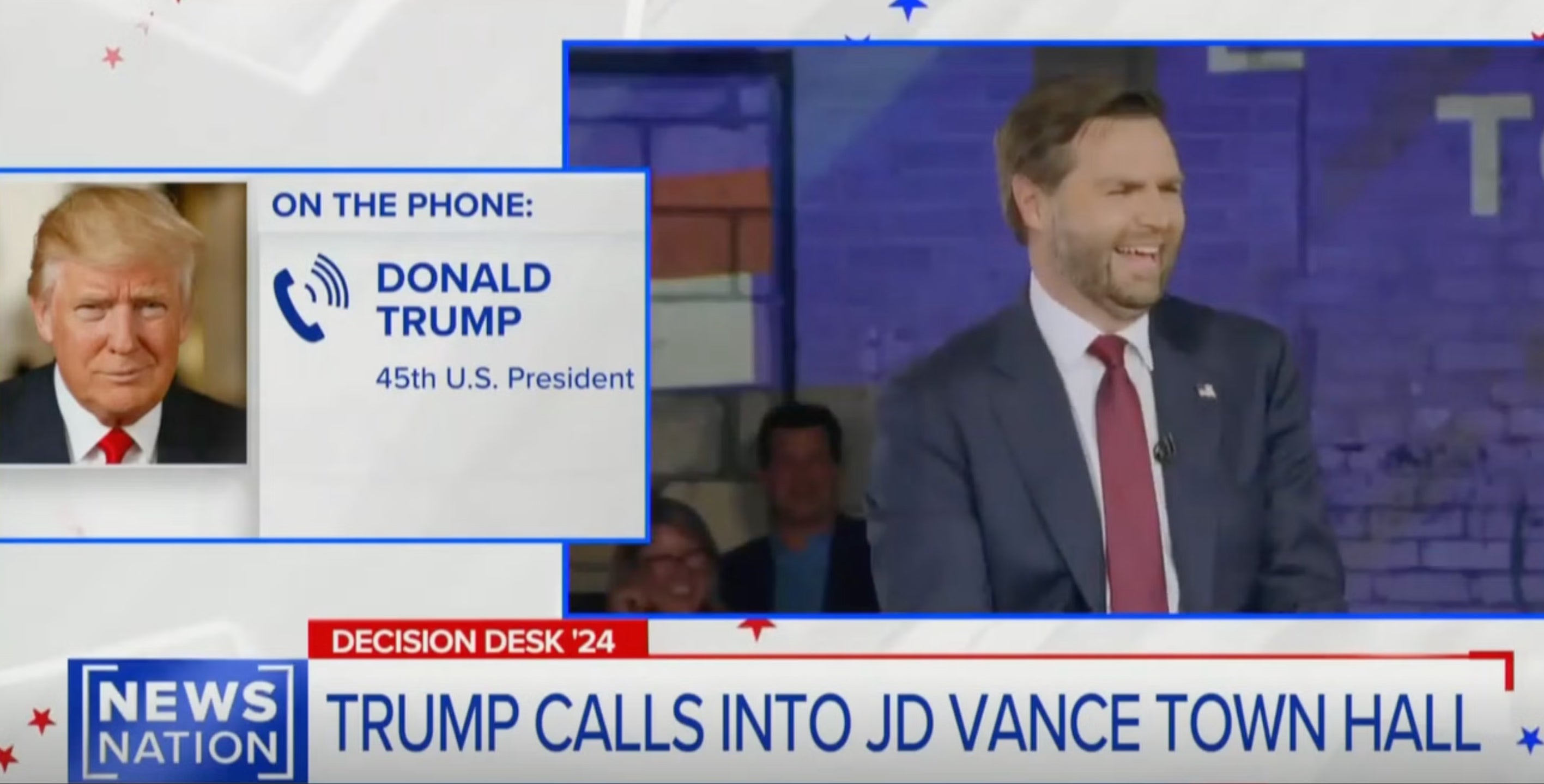 Vance was in fits of laughter when NewsNation moderator Cuomo said that Trump was on the line