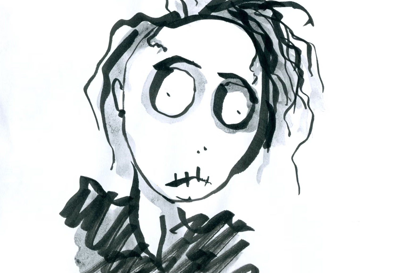 <p>Big eyes: An untitled sketch from Tim Burton’s ‘Boy Series’, on display at ‘The World of Tim Burton’</p>