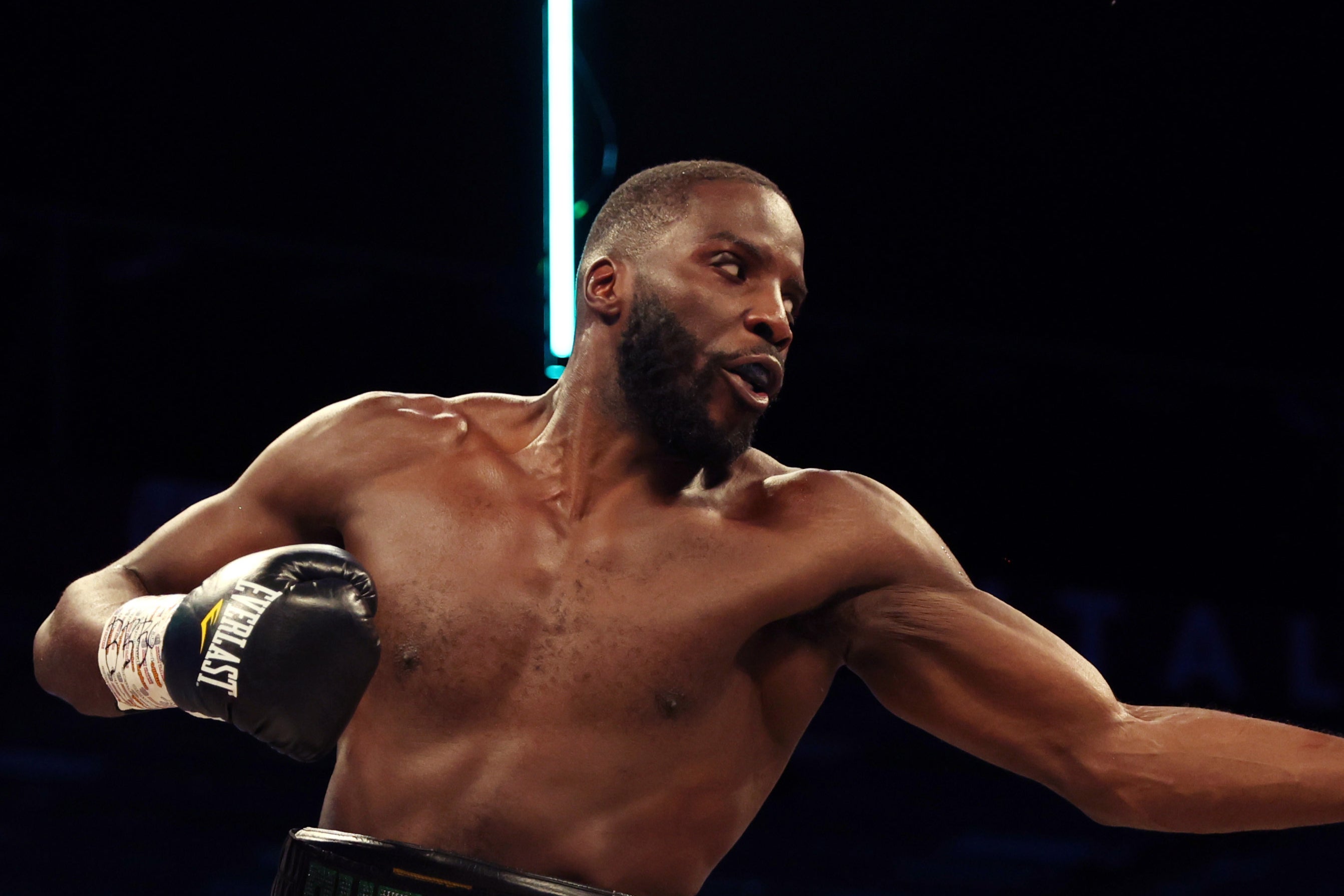 Lawrence Okolie during his world-title fight with Chris Billam-Smith in 2023