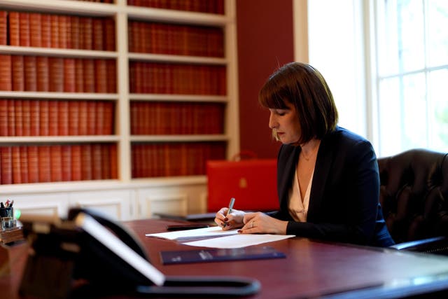 <p>Rachel Reeves in her office at no 11 Downing Street (Jordan Pettitt/PA)</p>