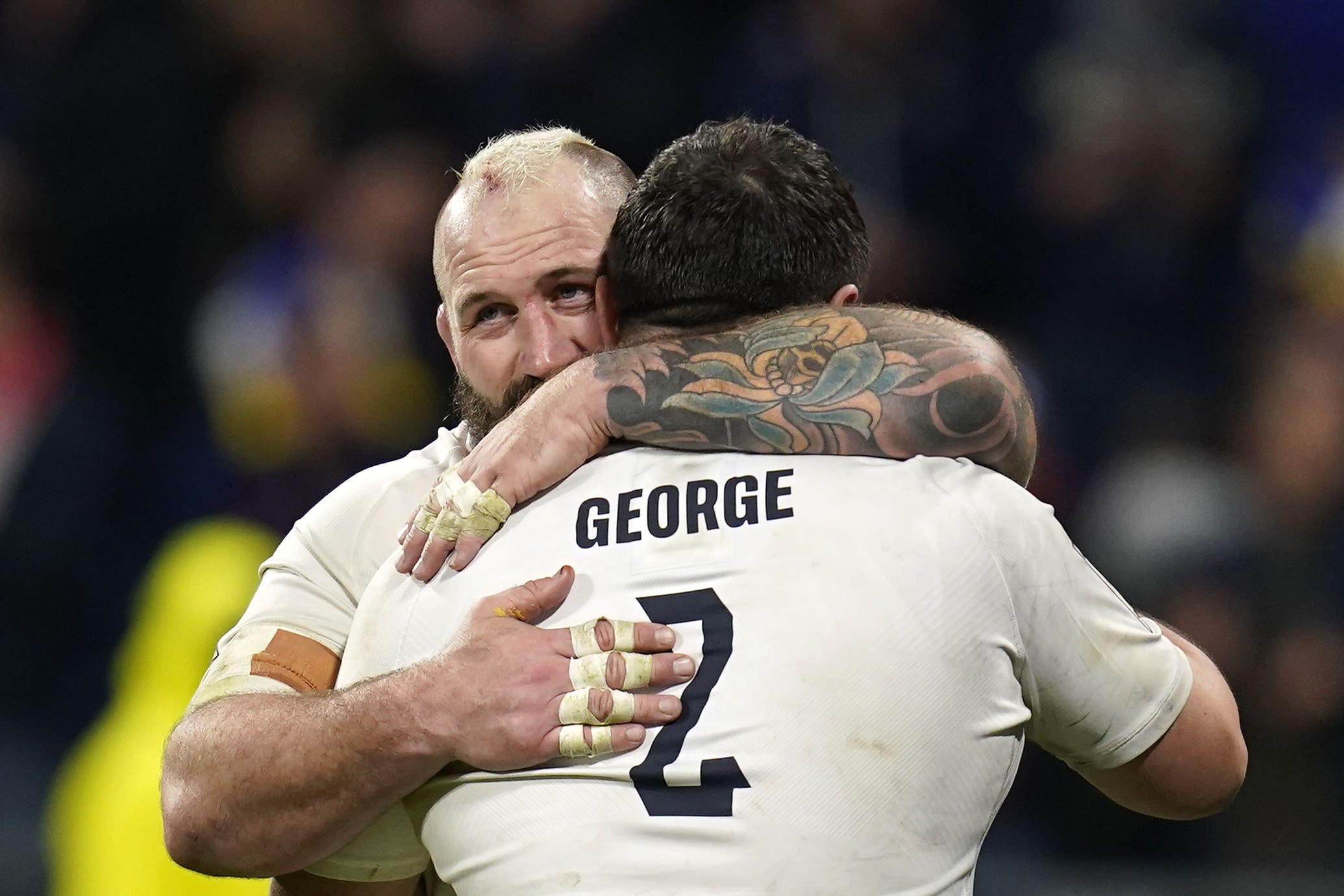 Team England Rugby has Ellis Genge, Jamie George (right), Maro Itoje, Joe Marler (left) and Anthony Watson on its board (Andrew Matthews/PA)