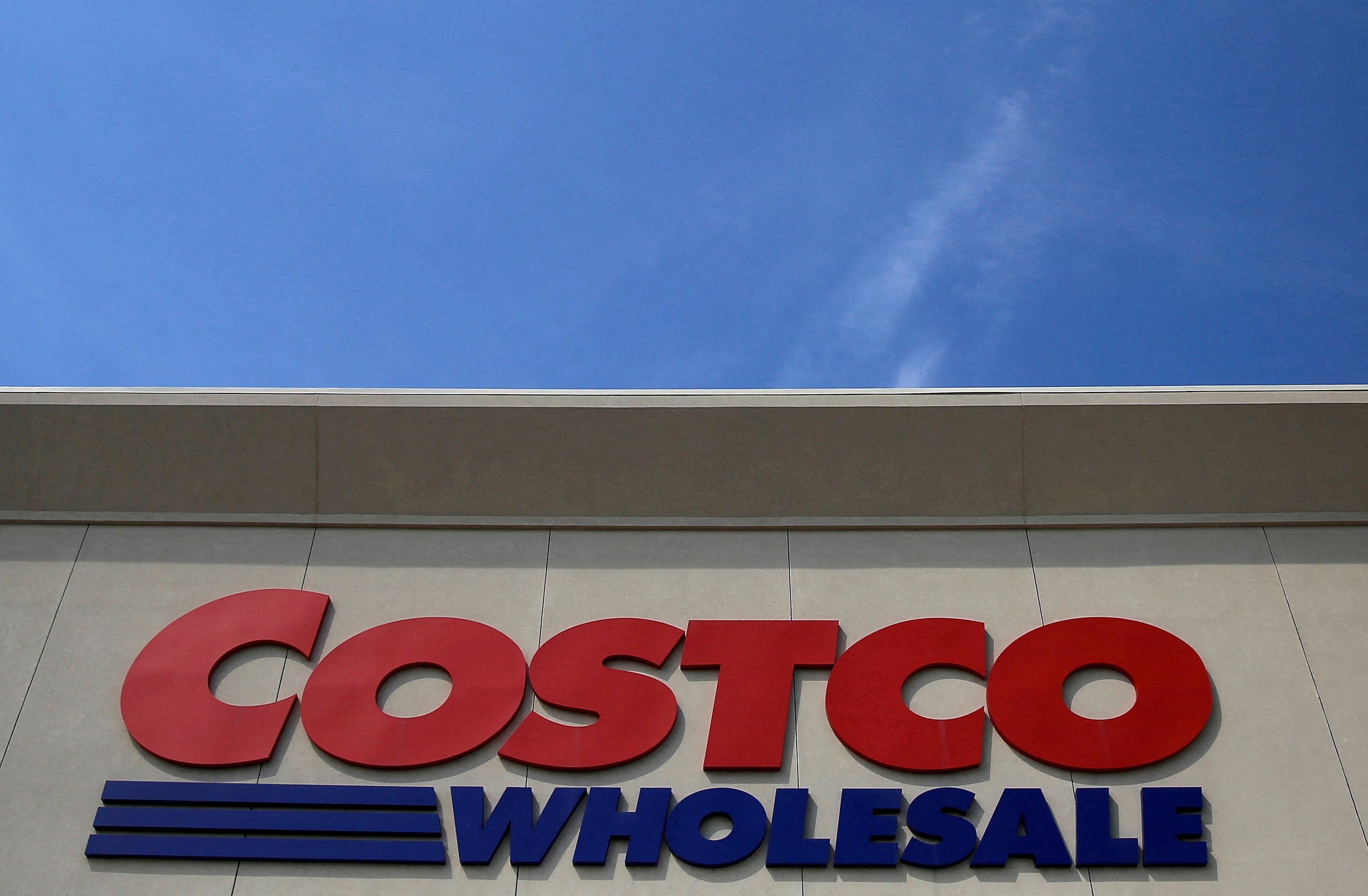 A sign is seen outside a Costco Wholesale store in Glenview, Illinois. Costco is one of many stores that has been affected by a major meat and poultry recall due to possible listeria contamination.