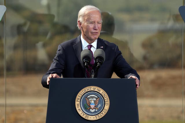 <p>President Joe Biden speaks at the Gila Crossing Community School, Friday, Oct. 25, 2024, in Laveen, Ariz. (AP Photo/Rick Scuteri)</p>