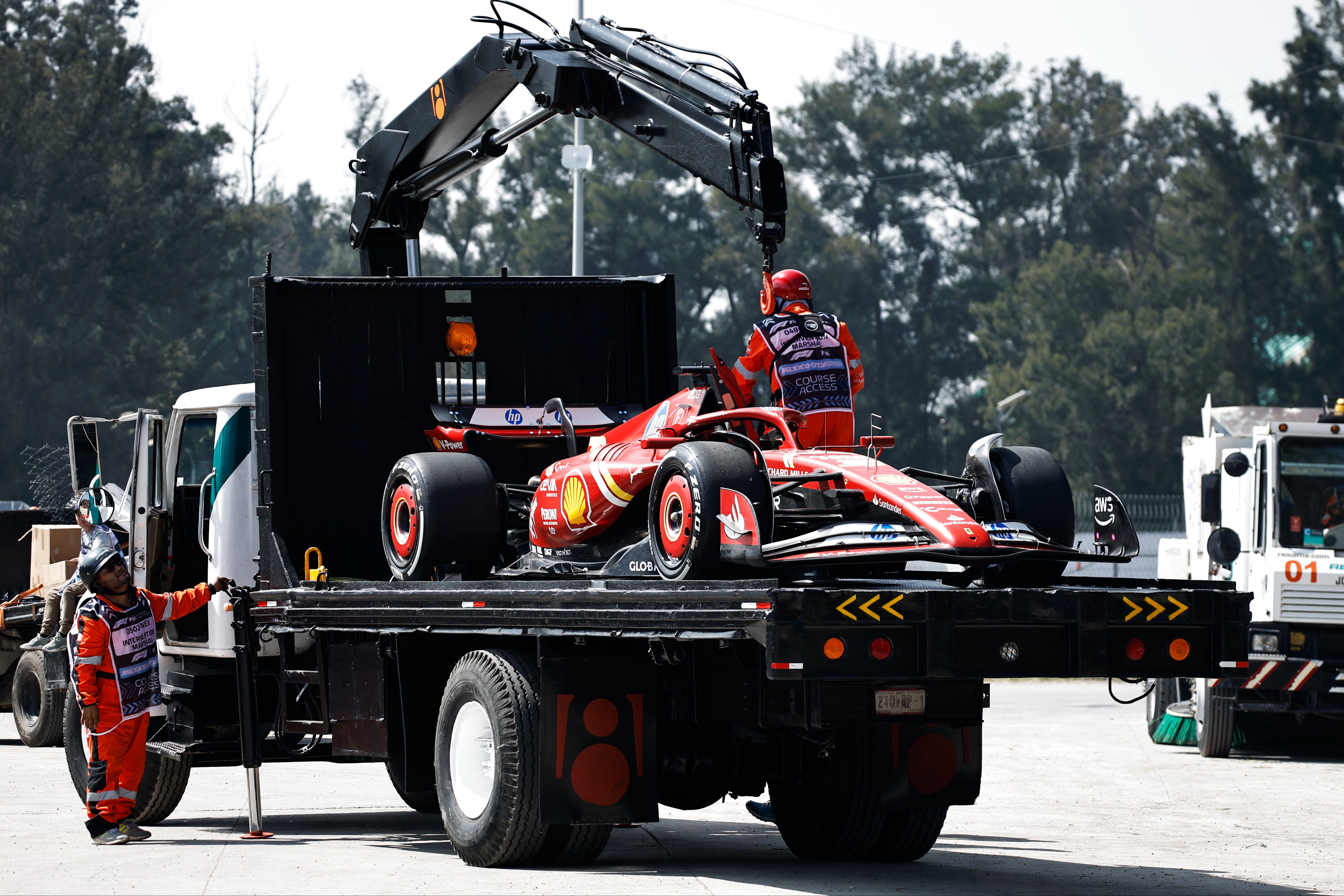 Ollie Bearman’s Ferrari had to be taken off the track