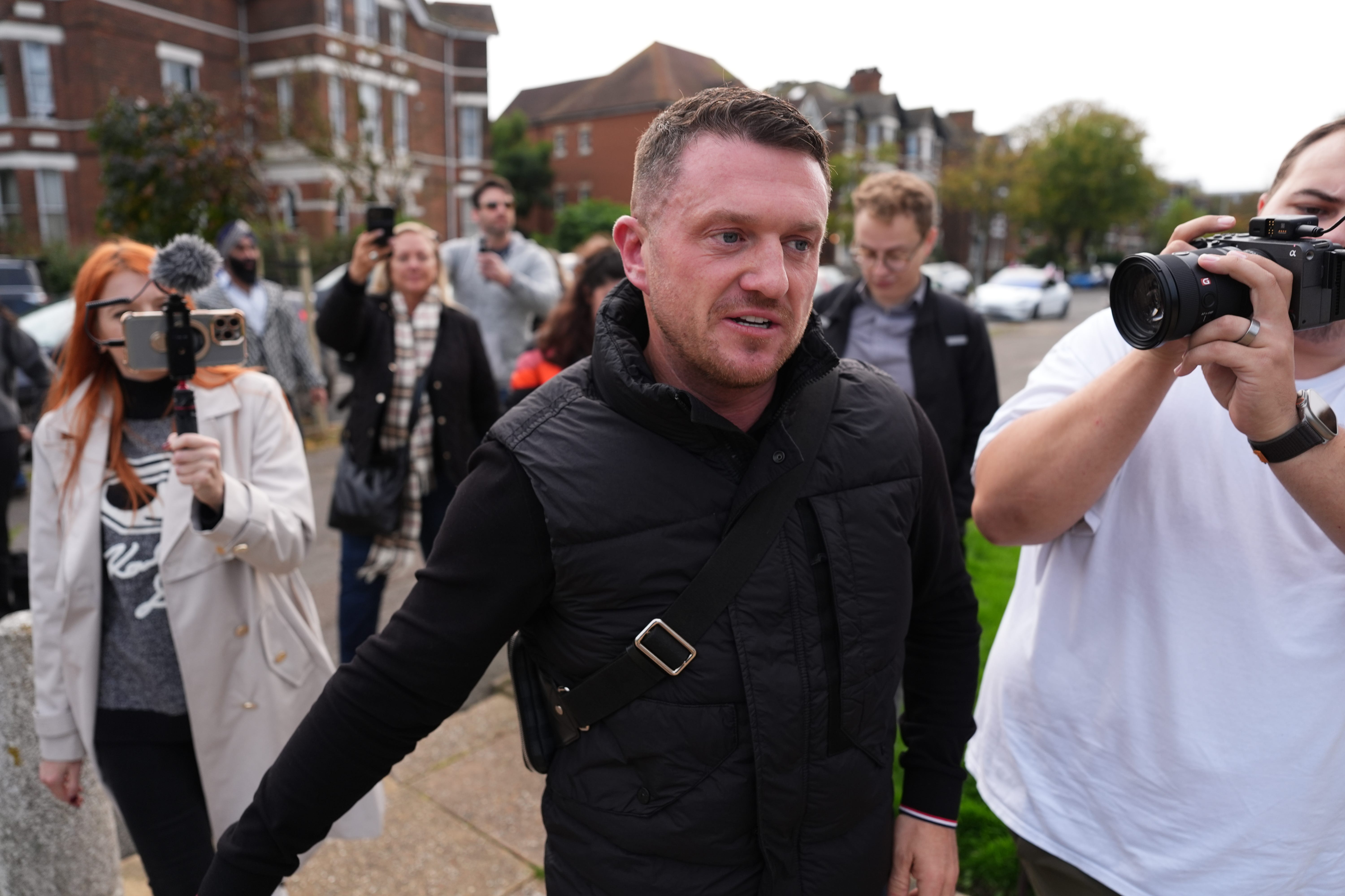 Tommy Robinson at Folkestone Police Station (Jordan Pettitt/PA)