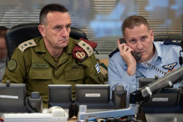 <p>Israel Defense Force Maj. Gen. Herzi Halevi commands the attack on Iran at an Air Force base in Kirya, in Tel Aviv, alongside Air Force Commander General Tomer Bar.</p>