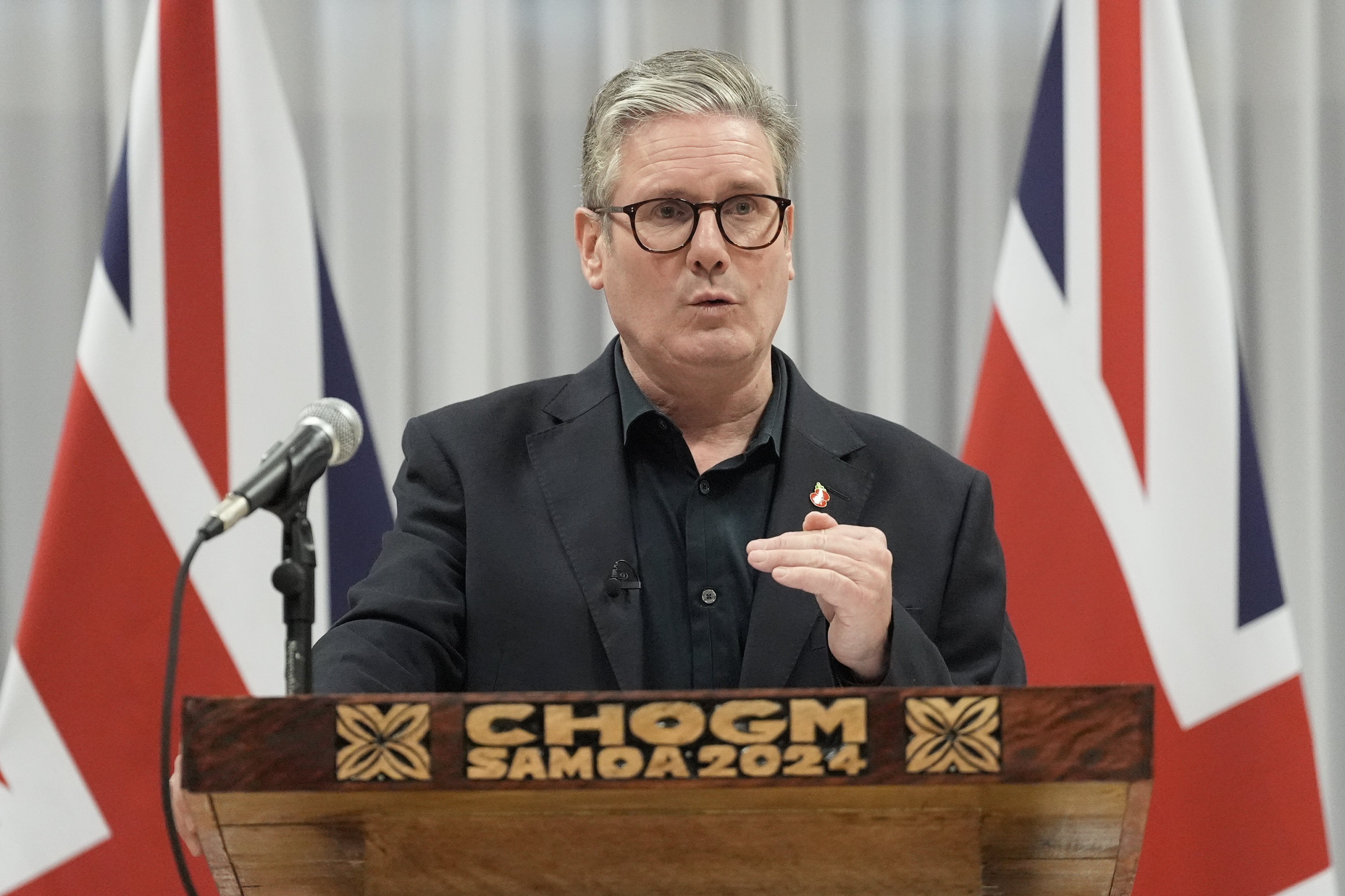 Prime Minister Sir Keir Starmer speaking at a press conference during the Commonwealth Heads of Government Meeting in Samoa (Stefan Rousseau/PA)