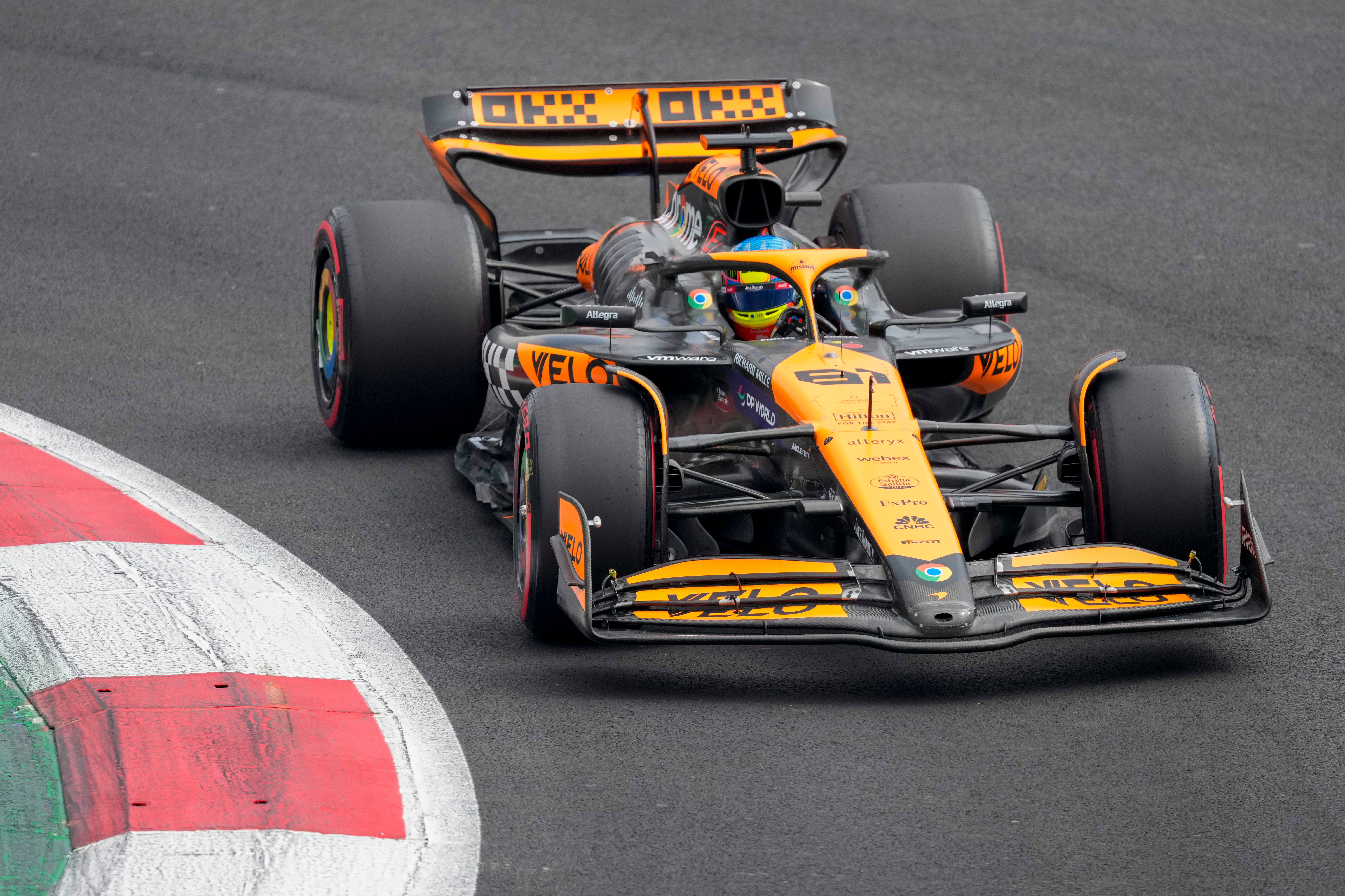 McLaren driver Oscar Piastri of Australia steer his car during the third free practice