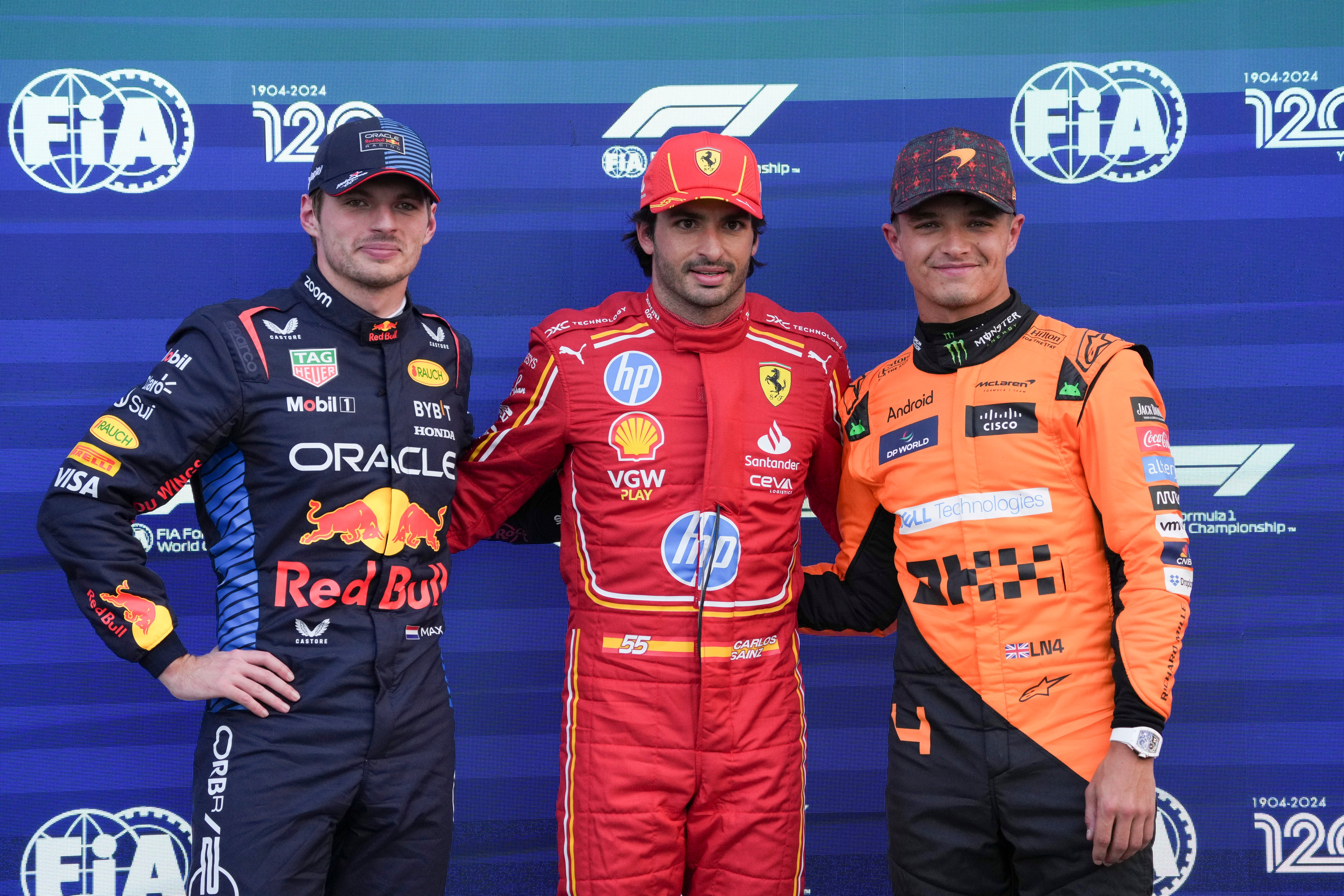 Left to right: Max Verstappen, Carlos Sainz and Lando Norris