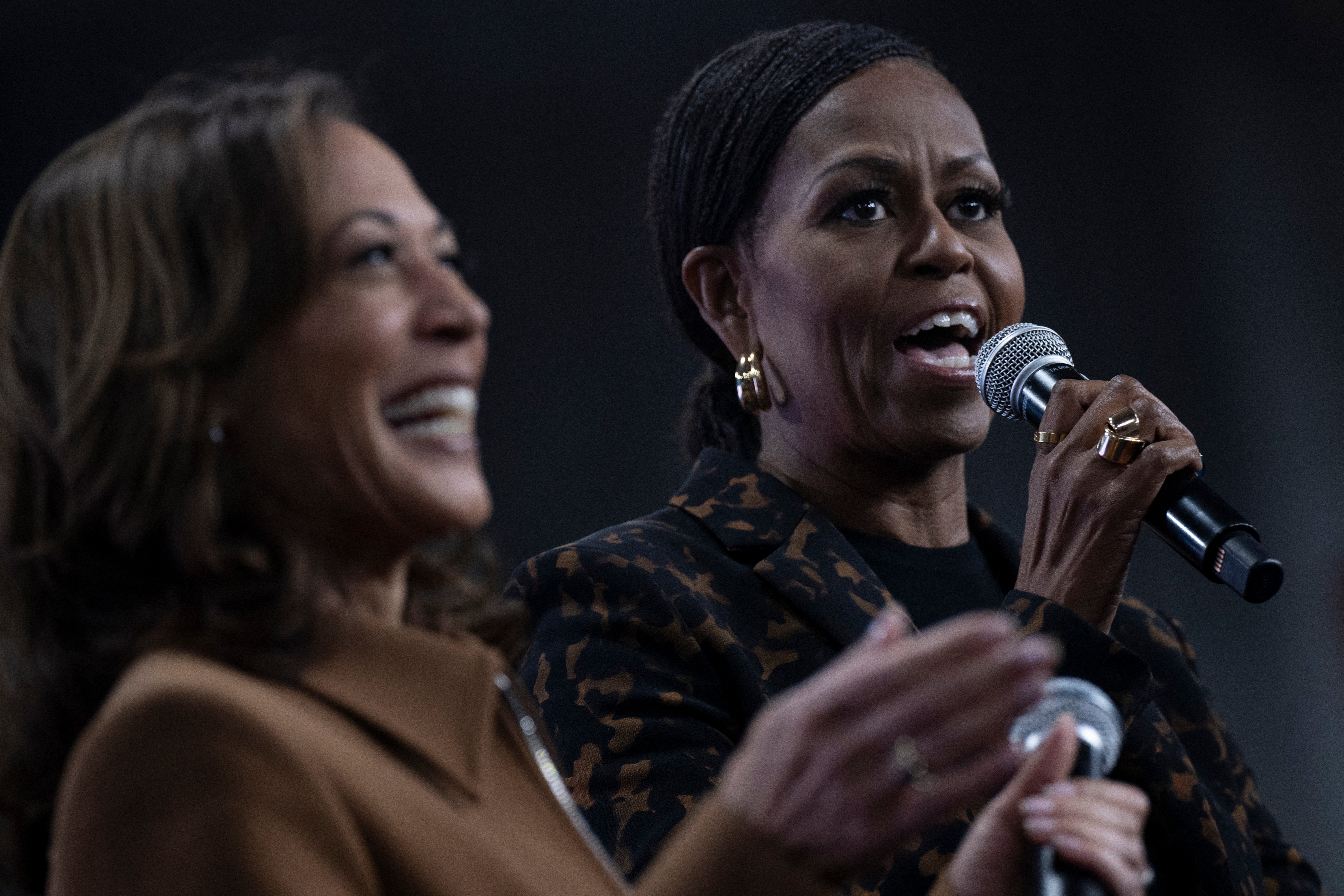 Michelle Obama campaigned with Kamala Harris in Michigan on October 26 with remarks aimed at men in an urgent appeal to support reproductive rights.