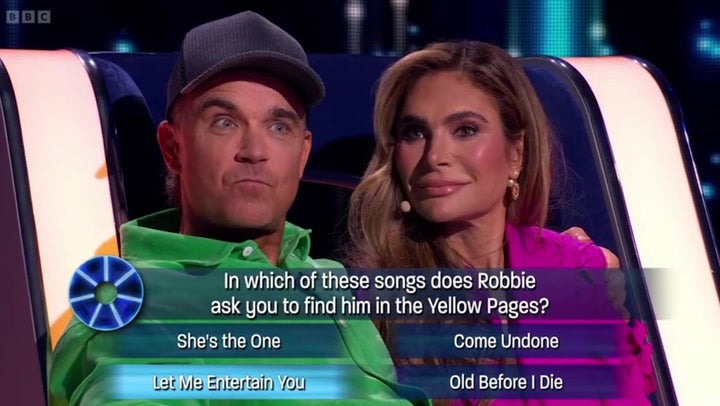 <p>Awkward moment Robbie Williams forgets words to own song on Michael McIntyre’s The Wheel.</p>