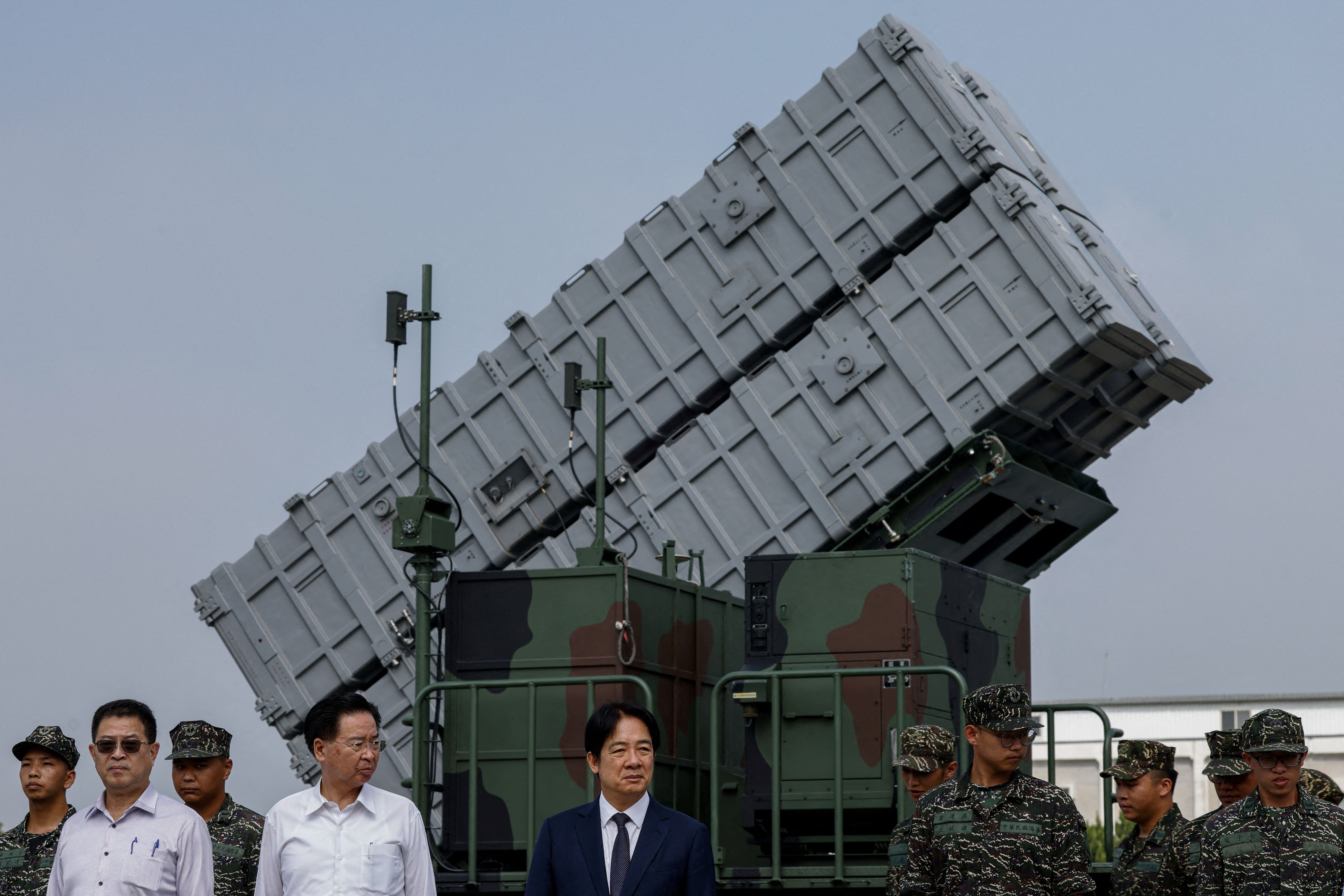 Taiwan’s president Lai Ching-te at a military base in Taoyuan