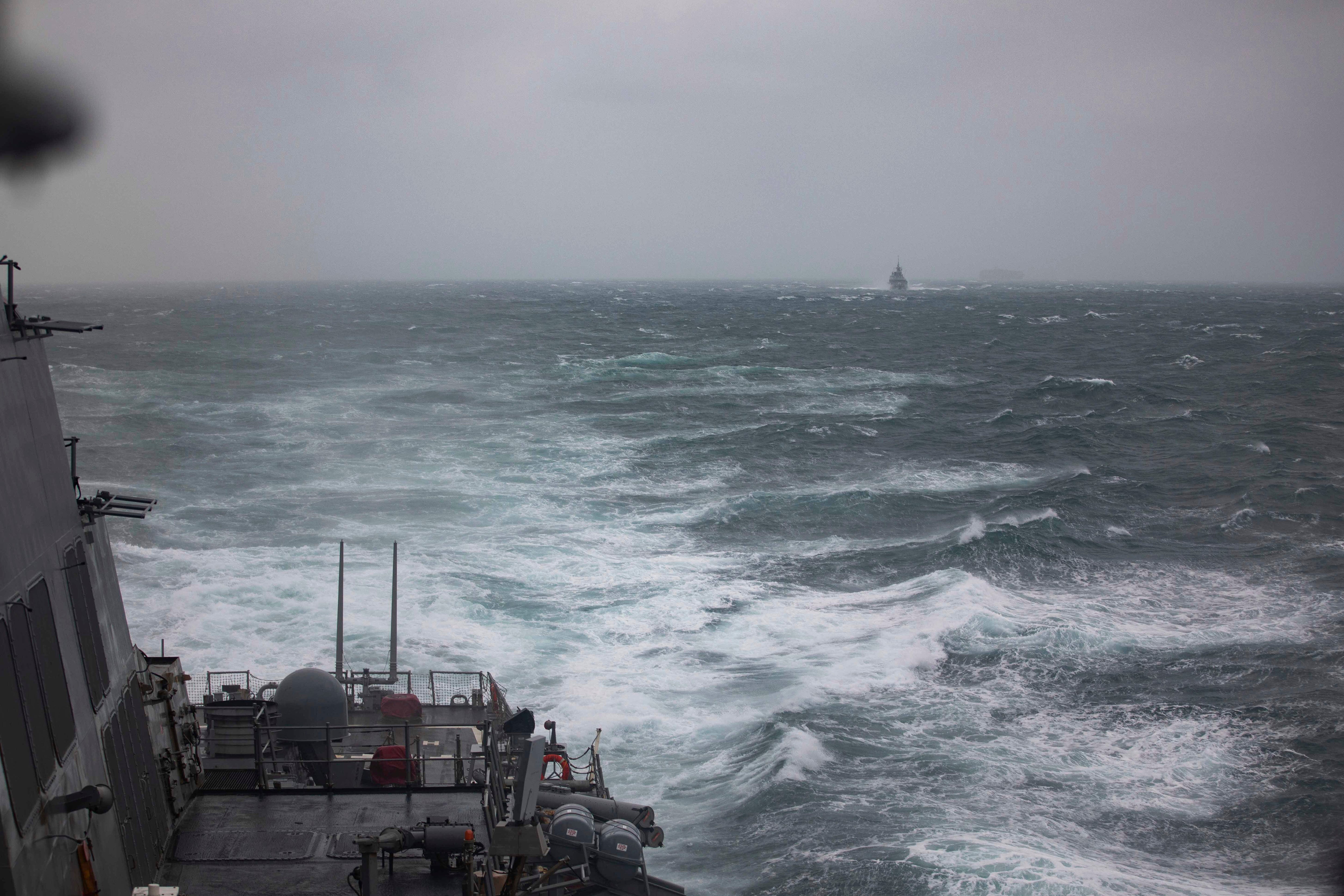 US navy destroyer USS Higgins conducts operations with Royal Canadian Navy frigate HMCS Vancouver in the Taiwan strait on 20 October 2024