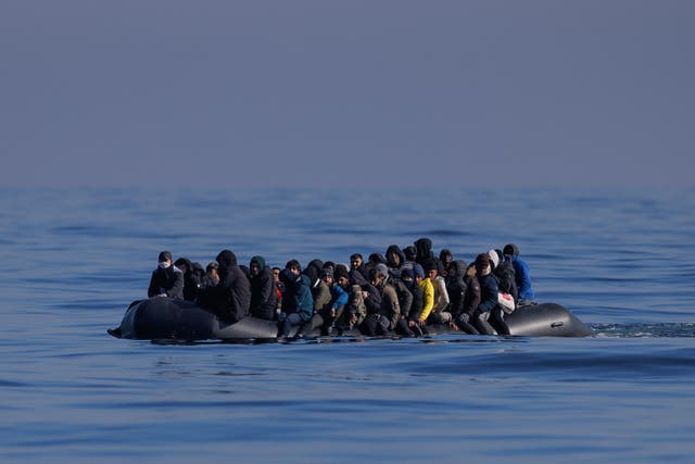 <p>File An inflatable dinghy carrying around 65 migrants crosses the English Channel on 06 March 2024 in the English Channel</p>