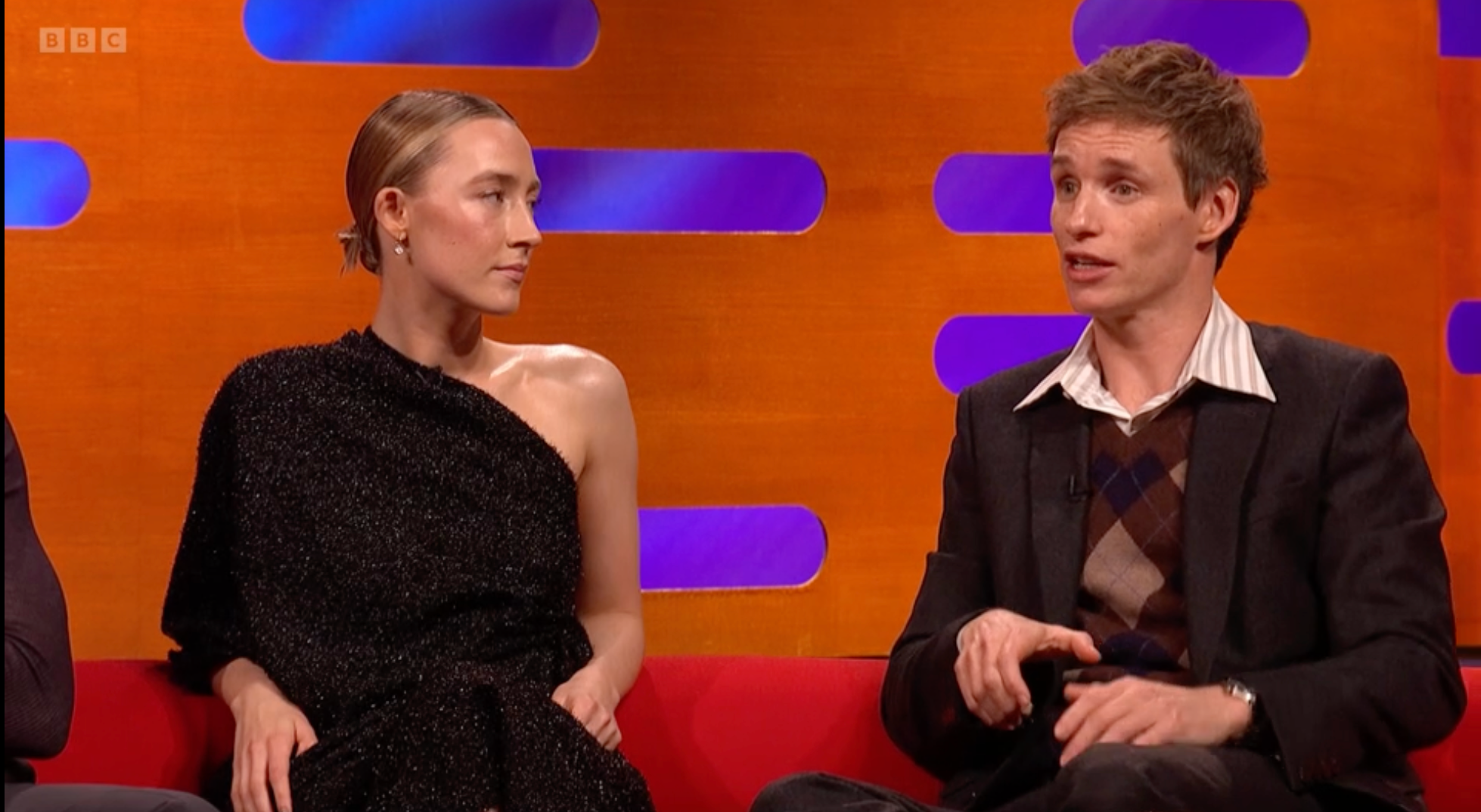 Saoirse Ronan e Eddie Redmayne no 'The Graham Norton Show'