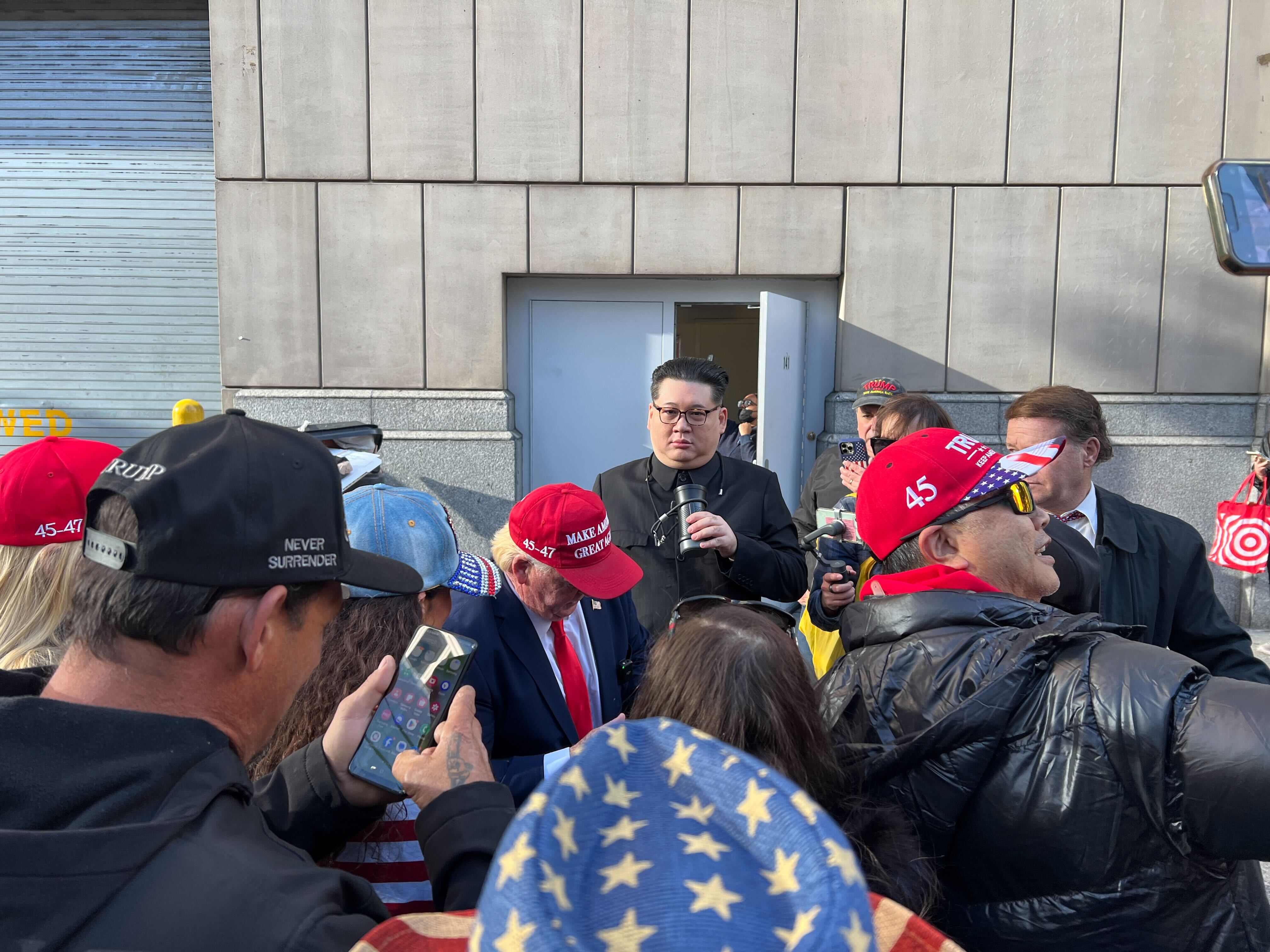 Two people were seen outside Madison Square Garden impersonating Donald Trump and Kim Jong Un