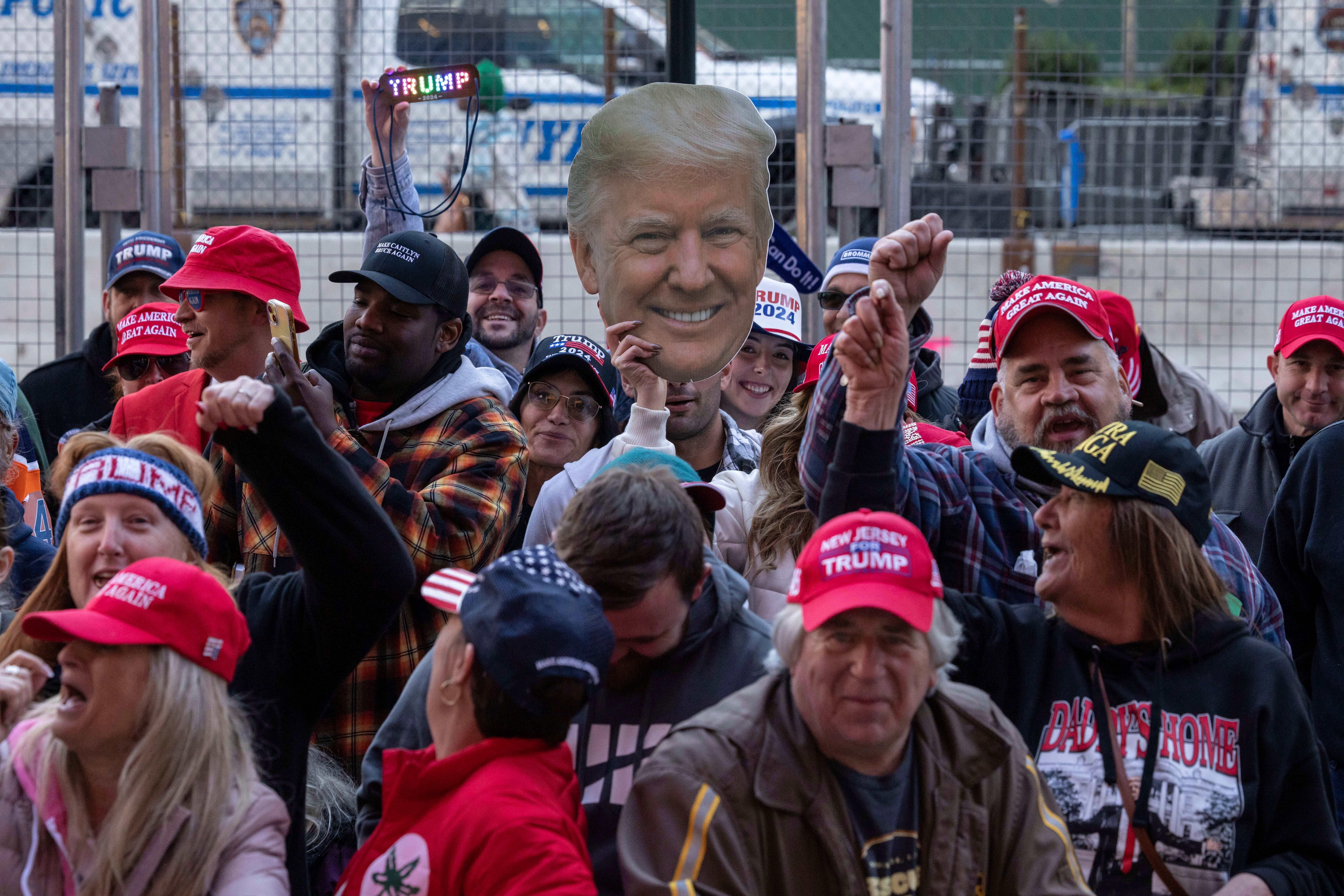 Groups of people showed up with signs, cutouts, flags, noisemakers and more in celebration of Donald Trump. The president was holding the “closing argument” rally just over a week before Election Day