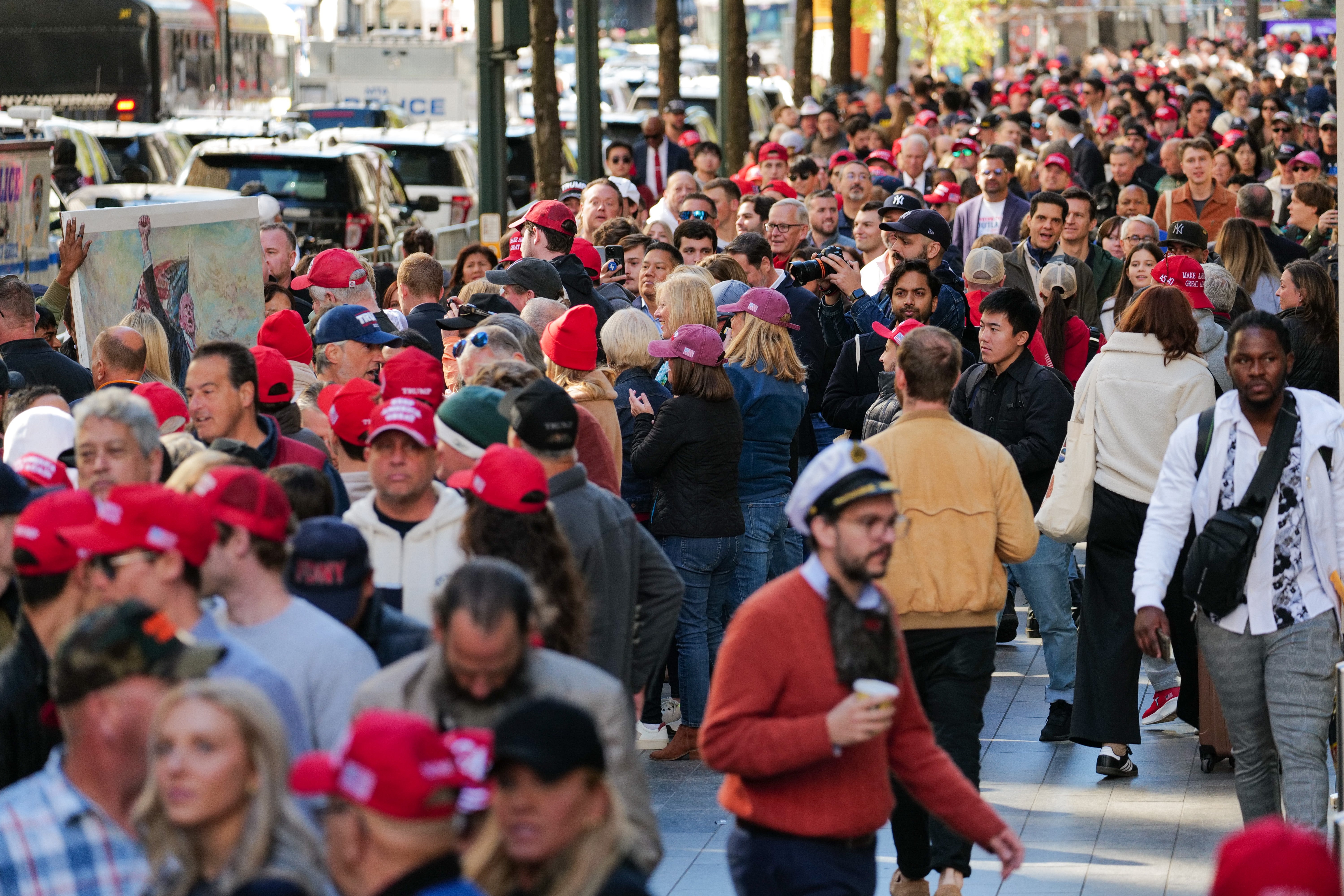 Trump supporters took over the sidewalks on Sunday in Midtown Manhattan, much to the chagrin of New Yorkers going about their day