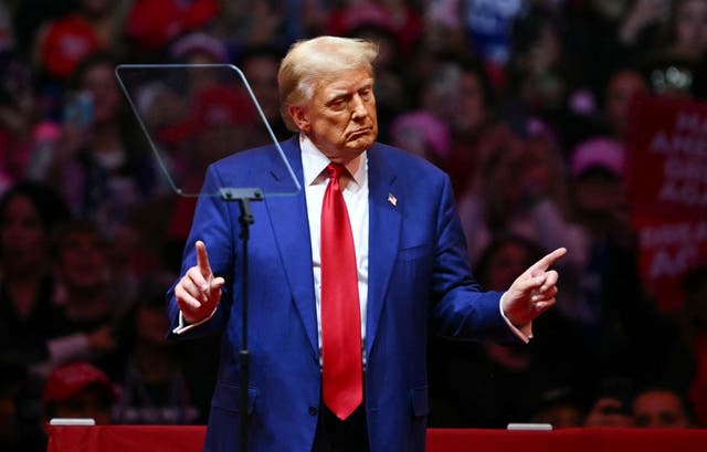 <p>Former President Donald Trump dances at the end of a campaign rally at Madison Square Garden in New York, October 27, 2024. Trading in the media company he majority-owns was halted three times on Election Day </p>