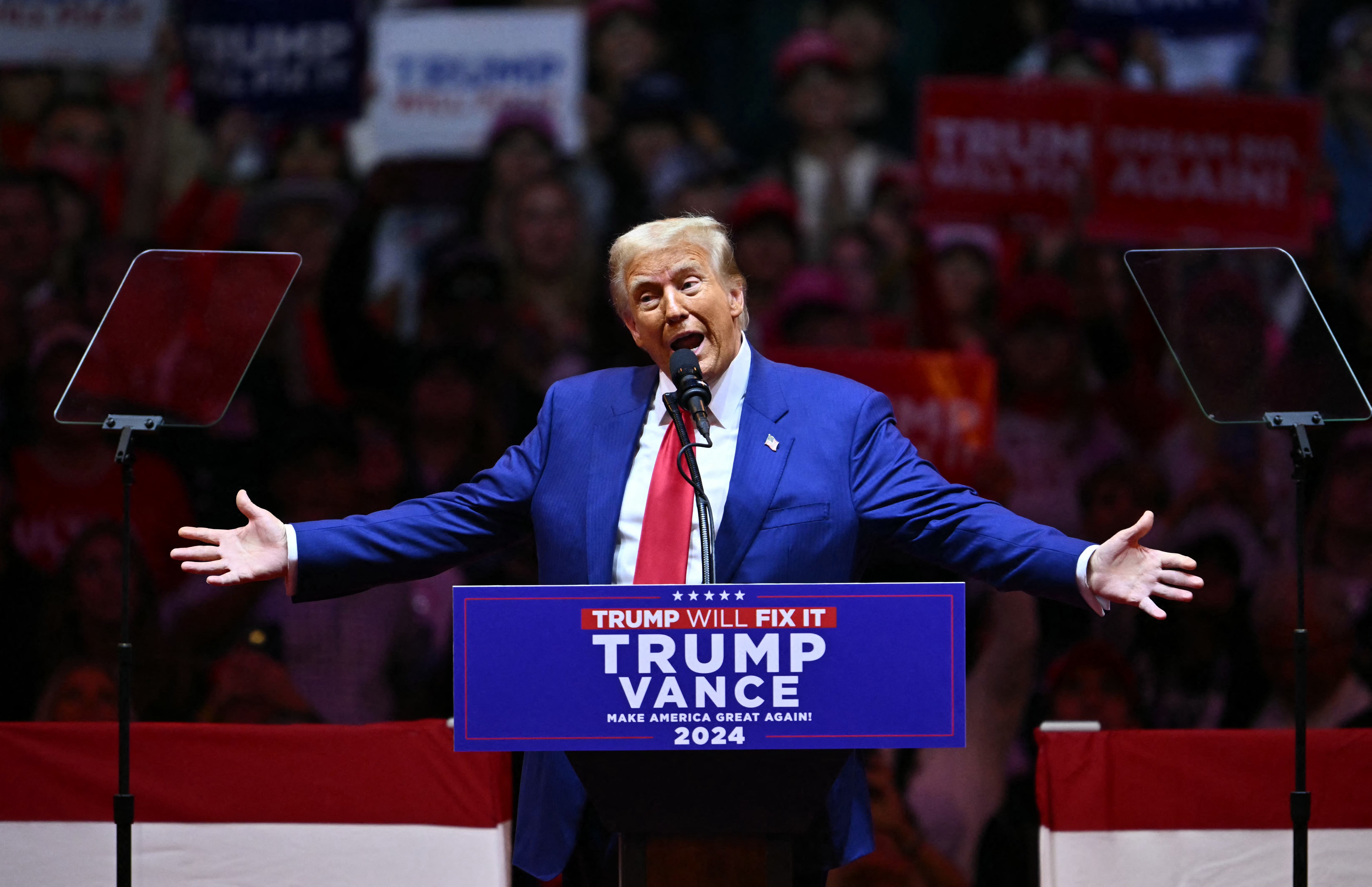 Donald Trump speaks during his campaign rally at Madison Square Garden in New York on October 27