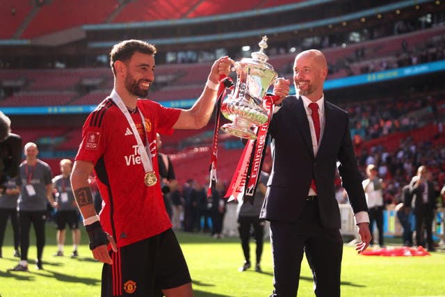 <p>Erik ten Hag and Manchester United’s Bruno Fernandes </p>