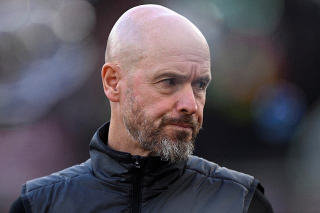 <p>Manchester United manager Erik ten Hag looks on at the London Stadium</p>