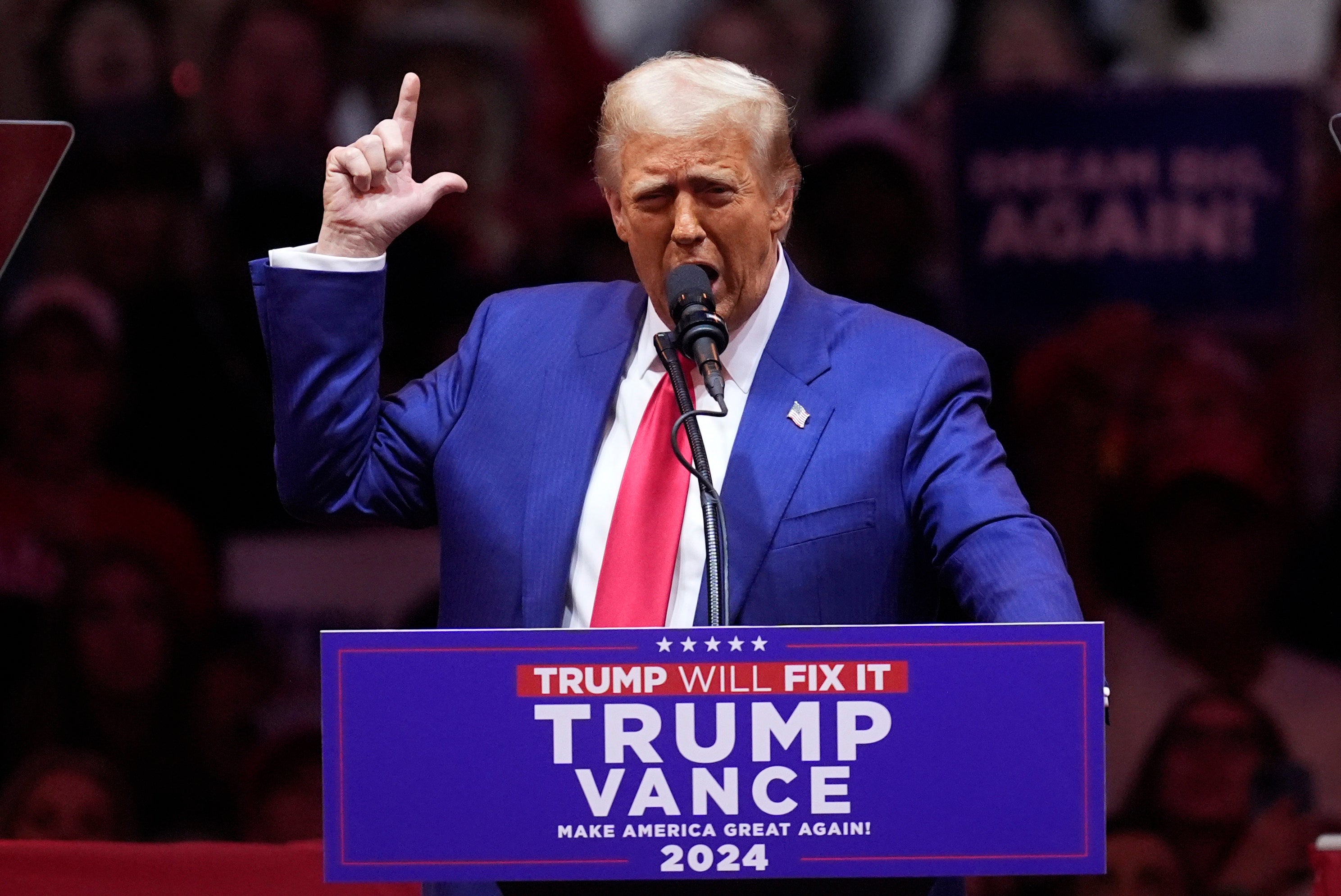 Trump speaks to the crowd at Madison Square Garden in New York