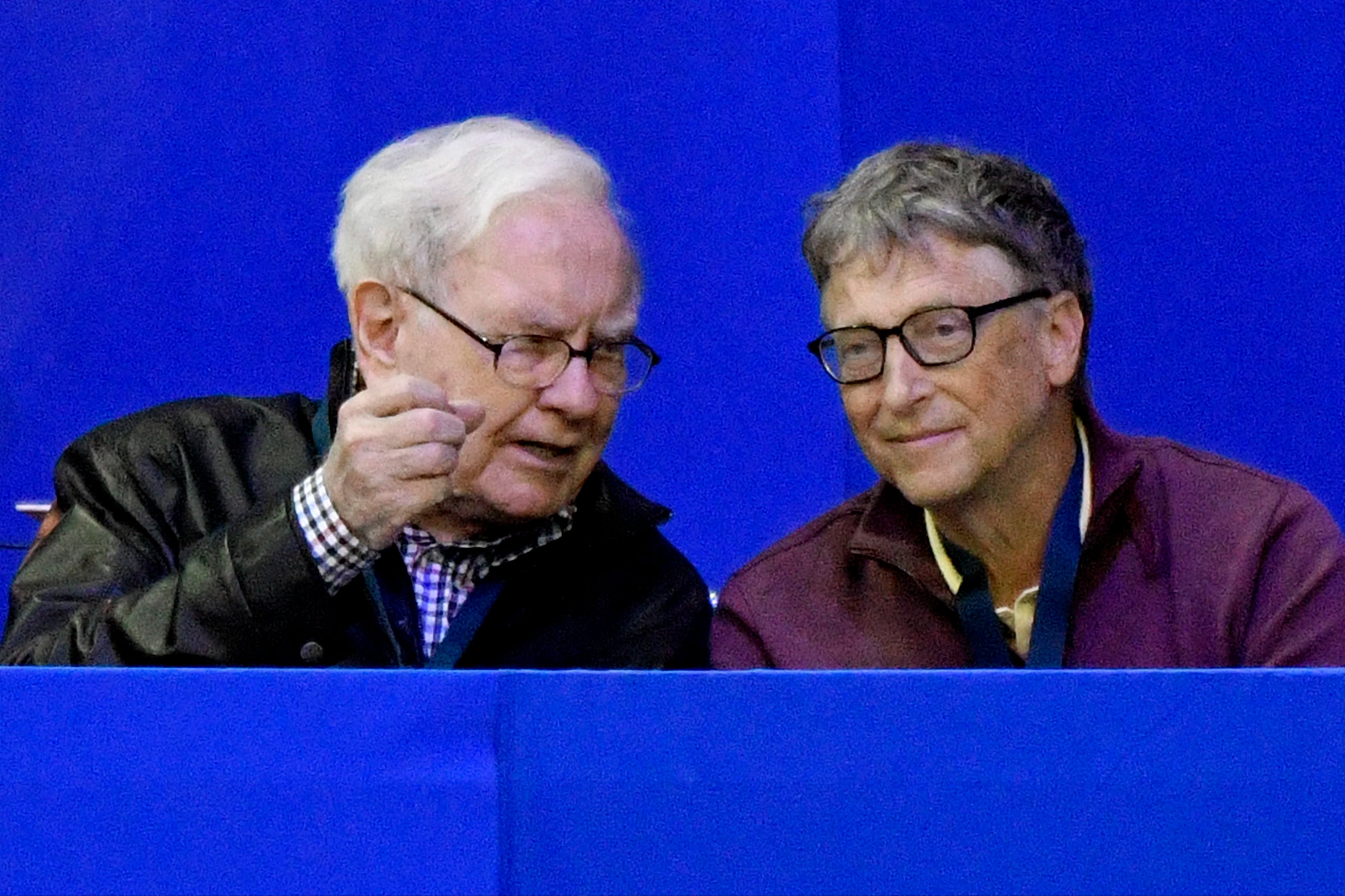 Warren Buffett with Microsoft founder Bill Gates at the International Omaha Jumping Grand Prix at the CenturyLink Center in Omaha, Nebraska, on April 1 2017