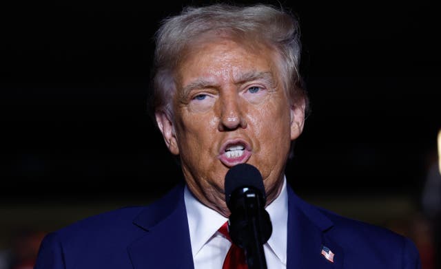 <p>Donald Trump speaks at his campaign rally at McCamish Pavilion in Atlanta, Georgia, on October 28 2024</p>