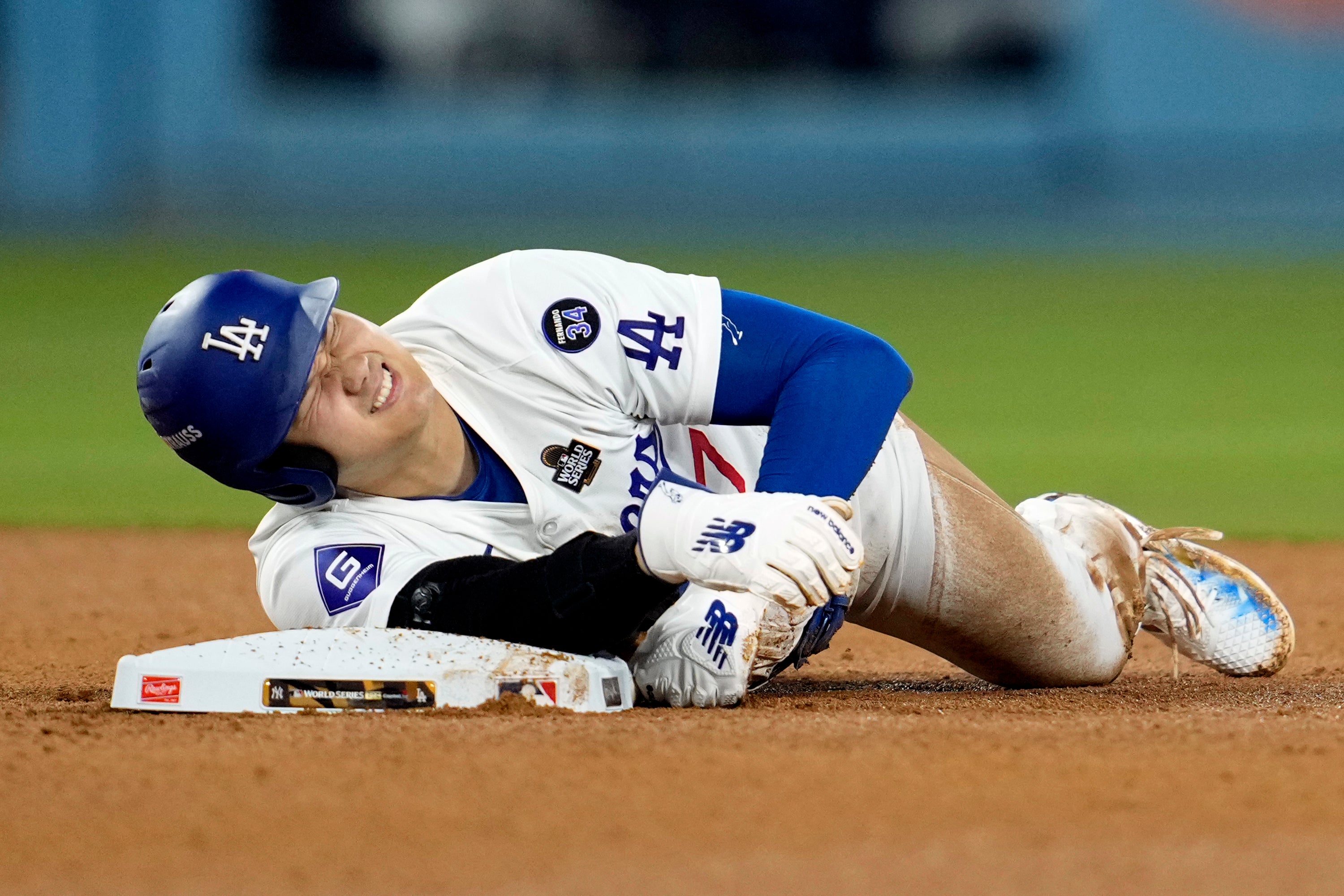 Shohei Ohtani injured his shoulder stealing second base in game two of the World Series