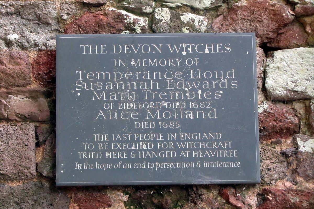 A plaque in Exeter, Devon, commemorating the death of England’s last ‘witches’ (Professor Mark Stoyle/PA)