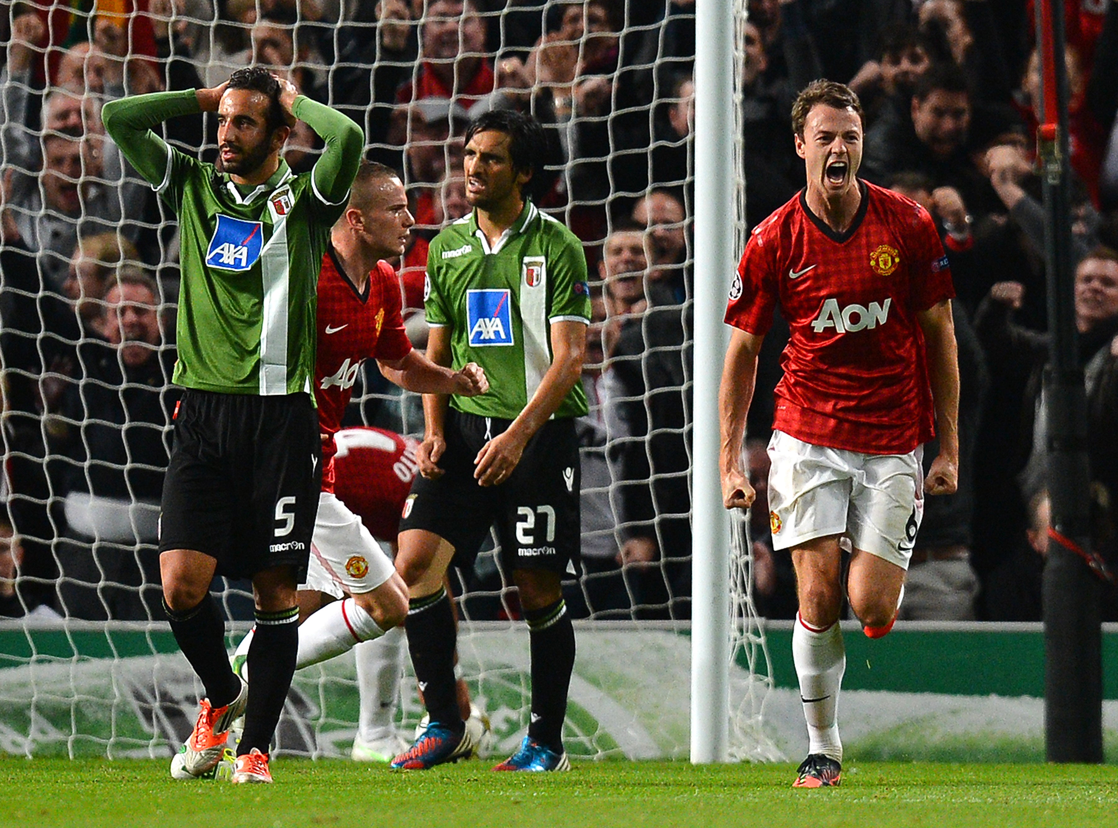 Ruben Amorim reacts after Jonny Evans scores for United