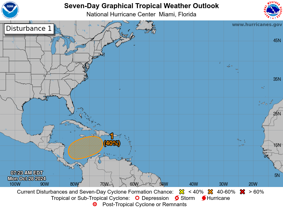 A broad low pressure system is likely to form over the Caribbean in a few days. But, forecasters say it poses no threat to the continental US within seven days.